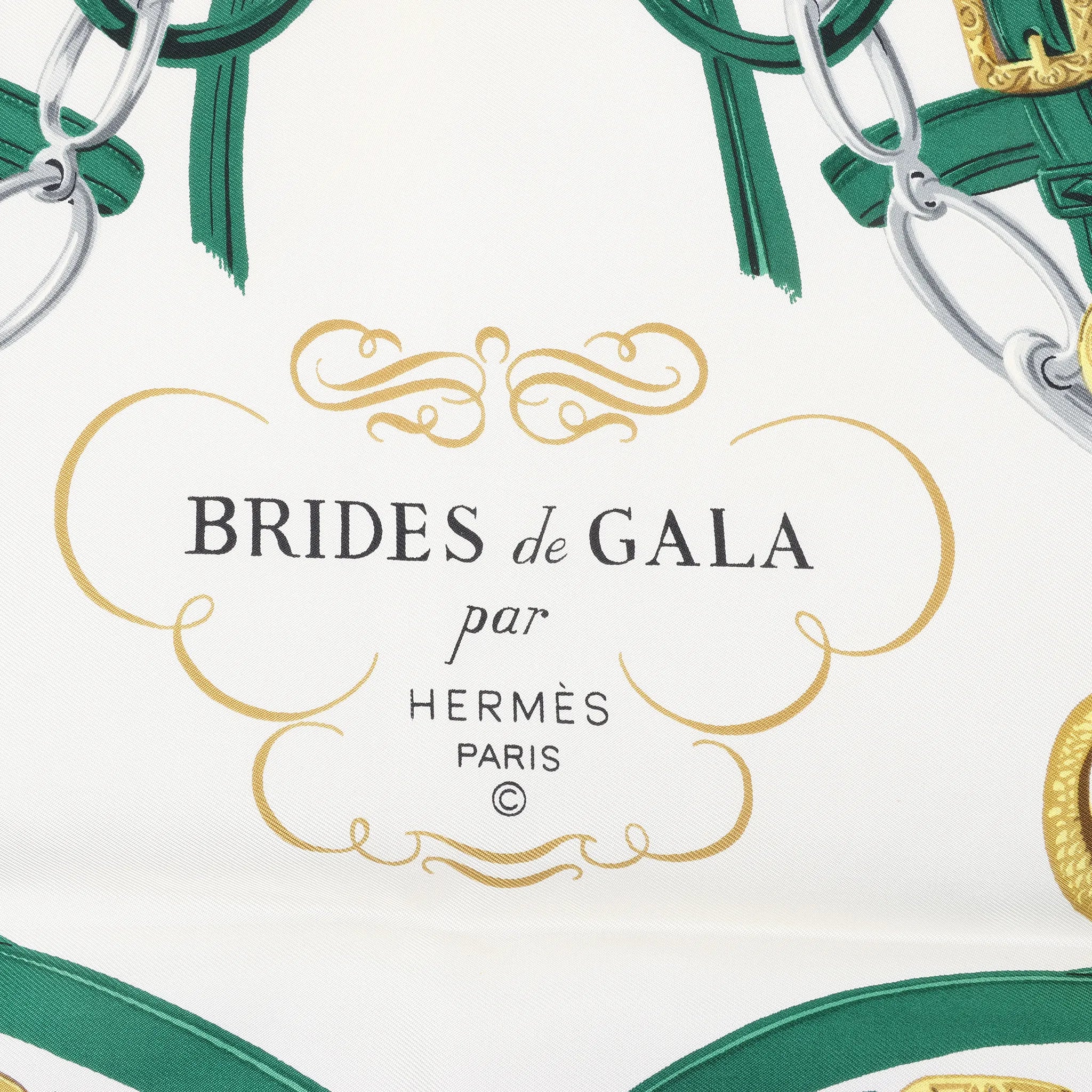 Hermès Carré 90 "BRIDES de GALA" Silk handkerchief in Green