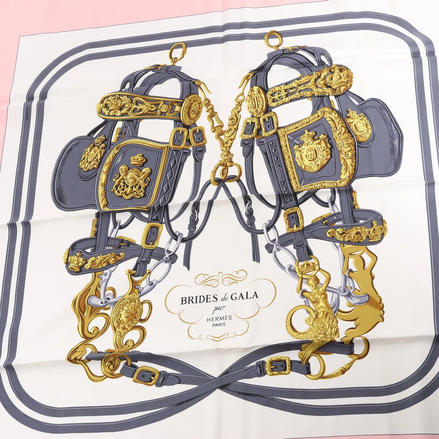 Hermès Carré 90 "BRIDES de GALA" Silk handkerchief in Pink
