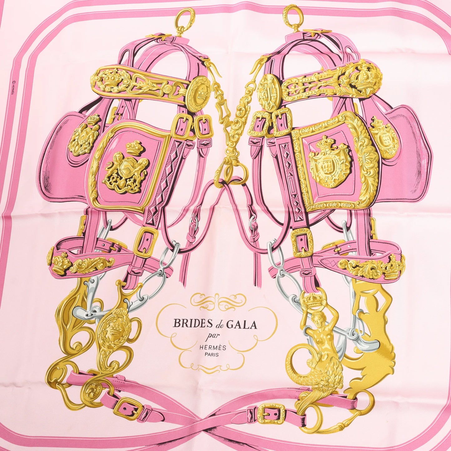 Hermès Carré 90 "BRIDES de GALA" Silk handkerchief in Pink