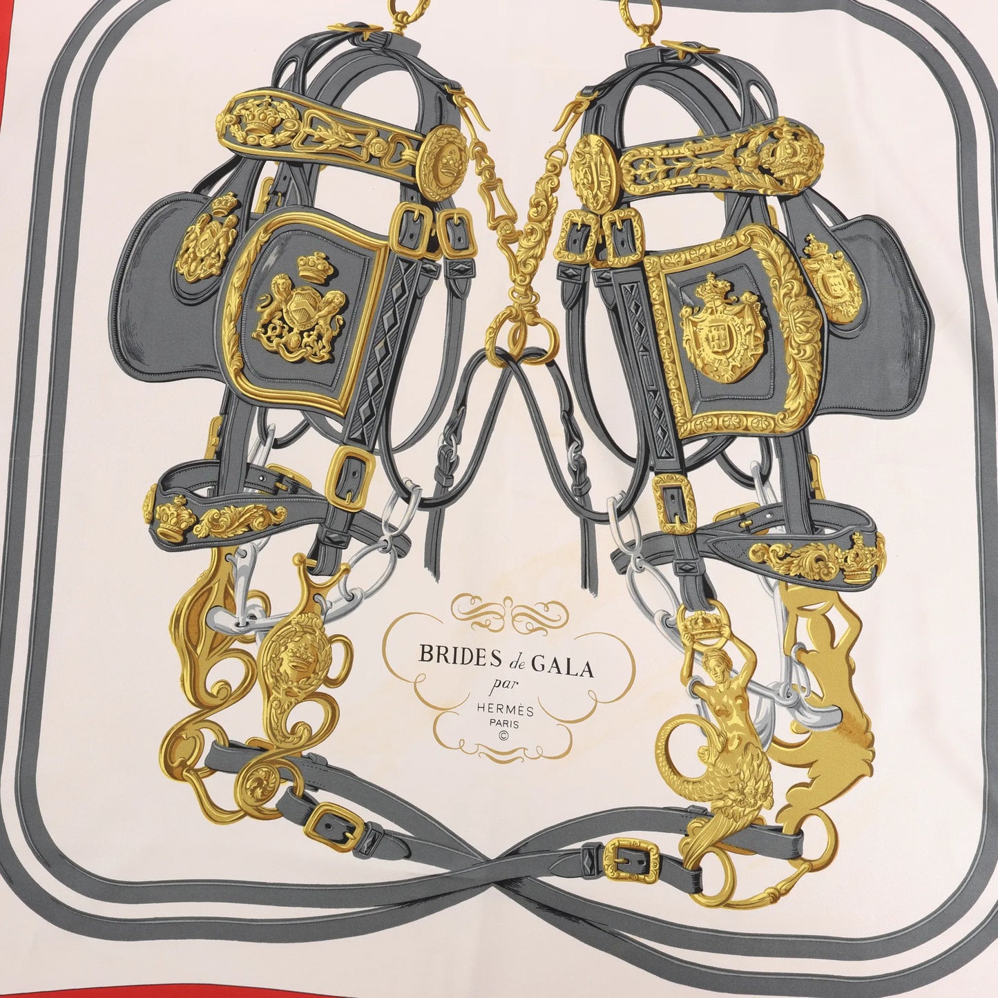 Hermès Carré 90 "BRIDES de GALA" Silk handkerchief in Red