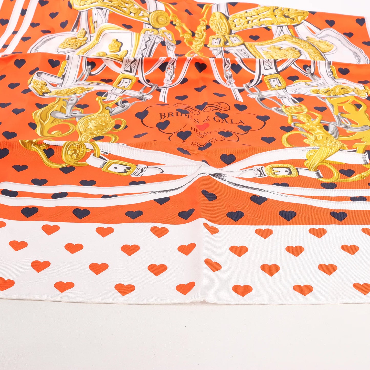 Hermès Carré 90 "BRIDES de GALA LOVE" Silk handkerchief in Red x White