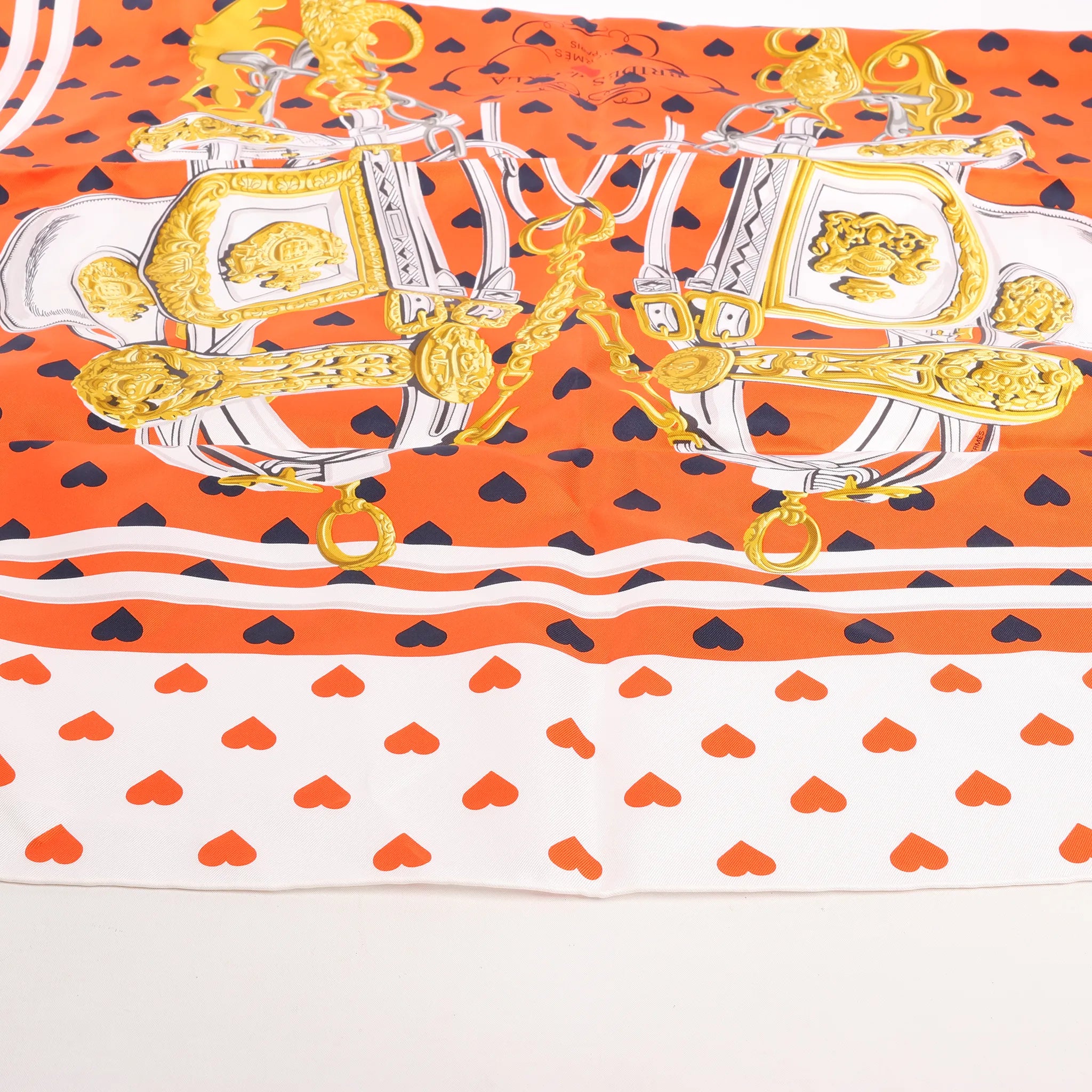 Hermès Carré 90 "BRIDES de GALA LOVE" Silk handkerchief in Red x White