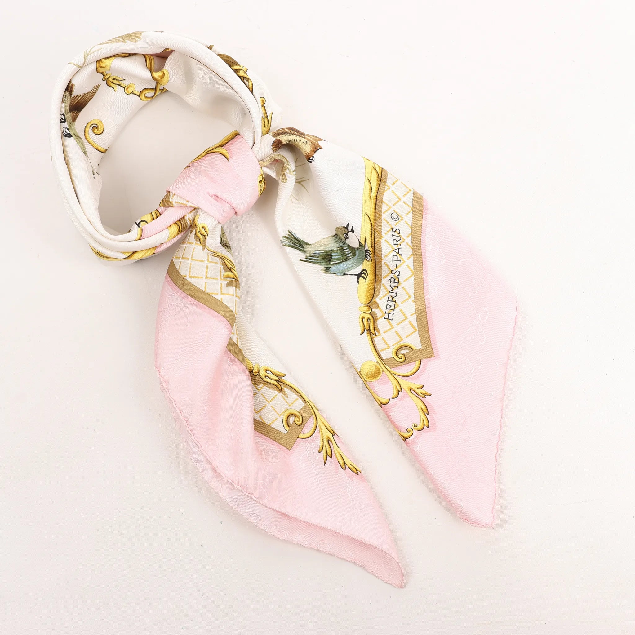 Hermès Carré 90 "La Cle des Champs" Silk handkerchief in Pink