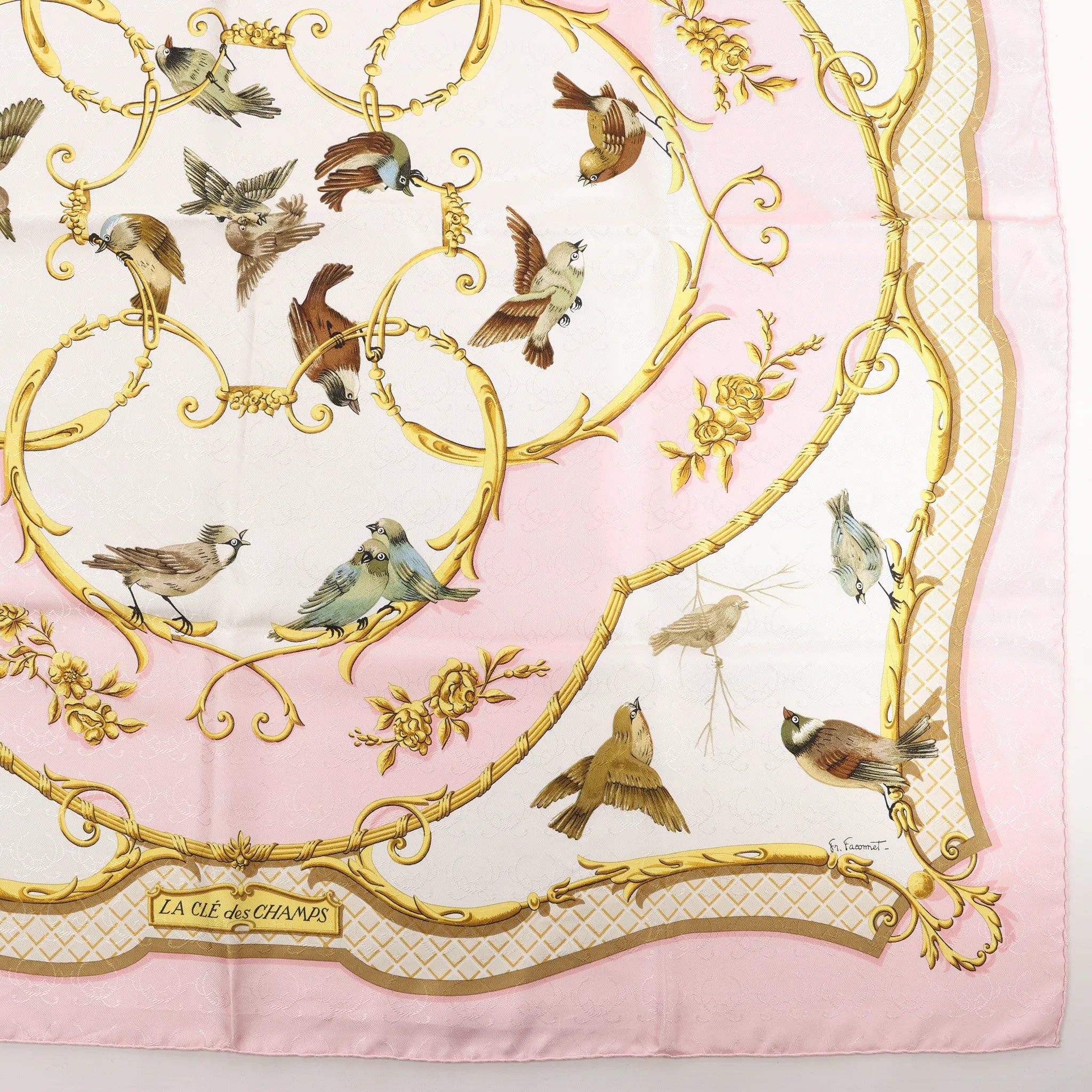 Hermès Carré 90 "La Cle des Champs" Silk handkerchief in Pink