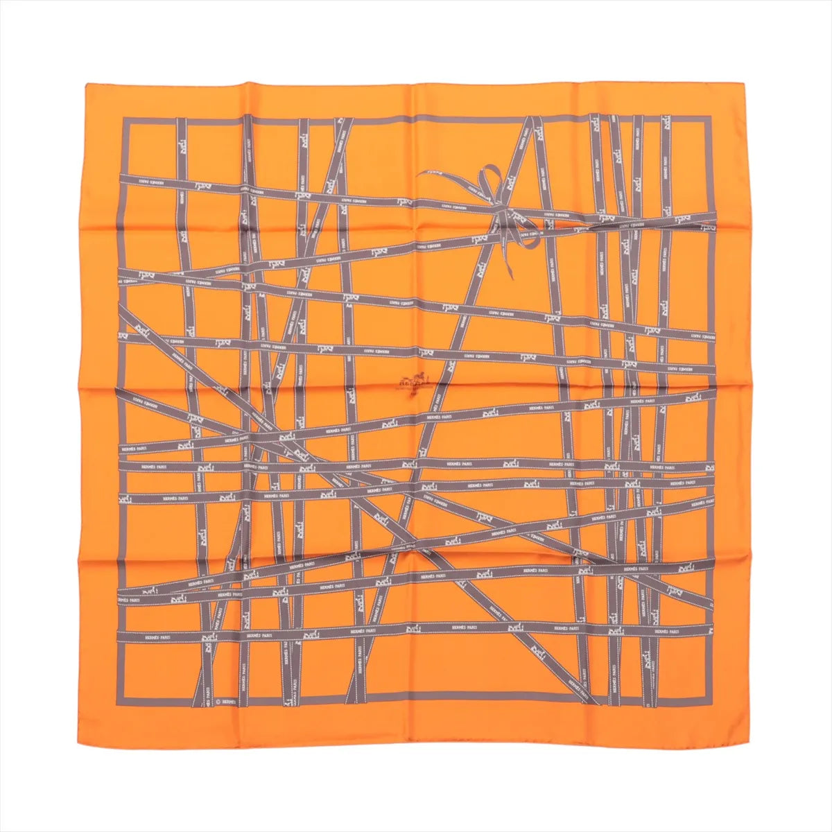 Hermès Carré 90 "Bolduc Ribbon" Pañuelo de seda en naranja