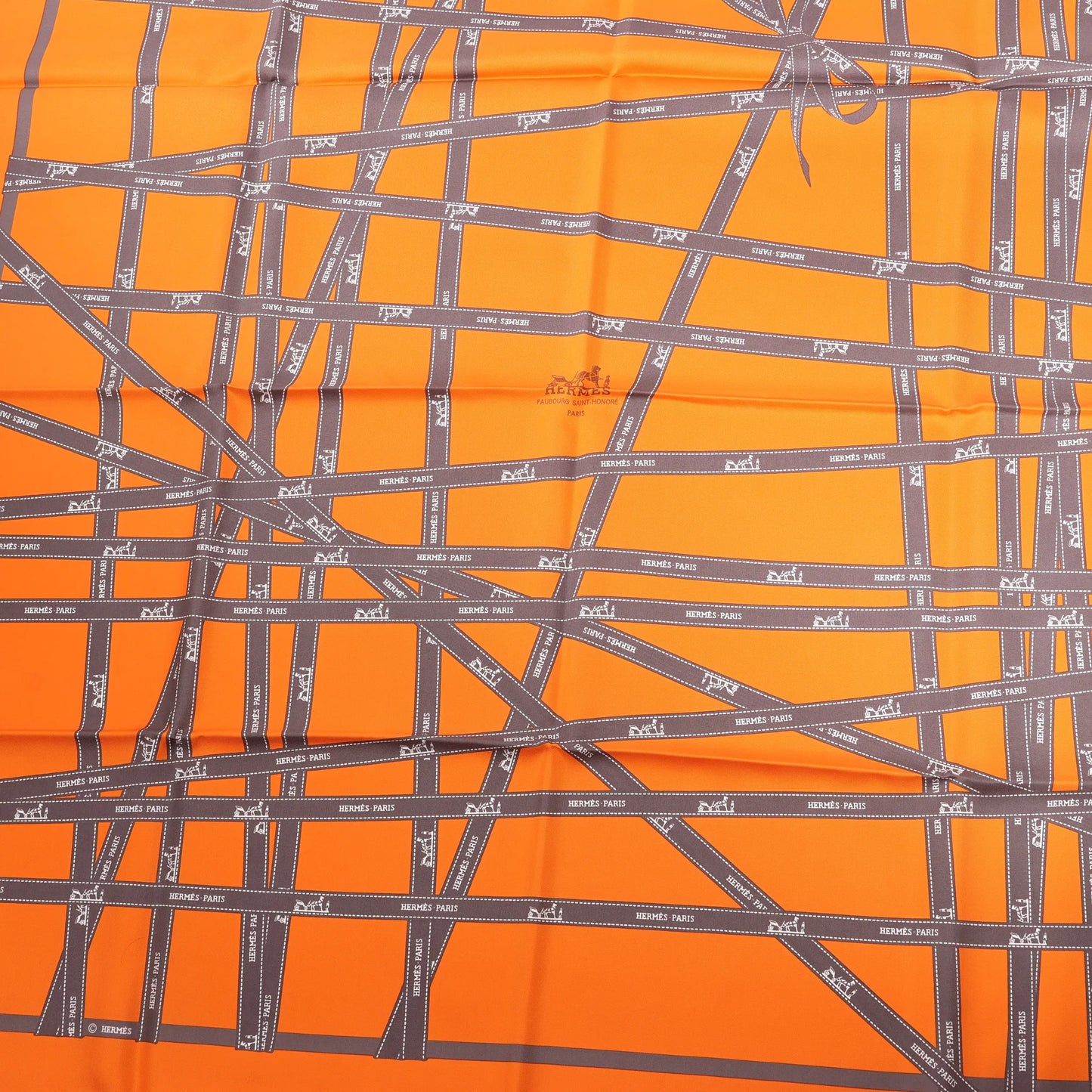 Hermès Carré 90 "Bolduc Ribbon" Silk handkerchief in Orange