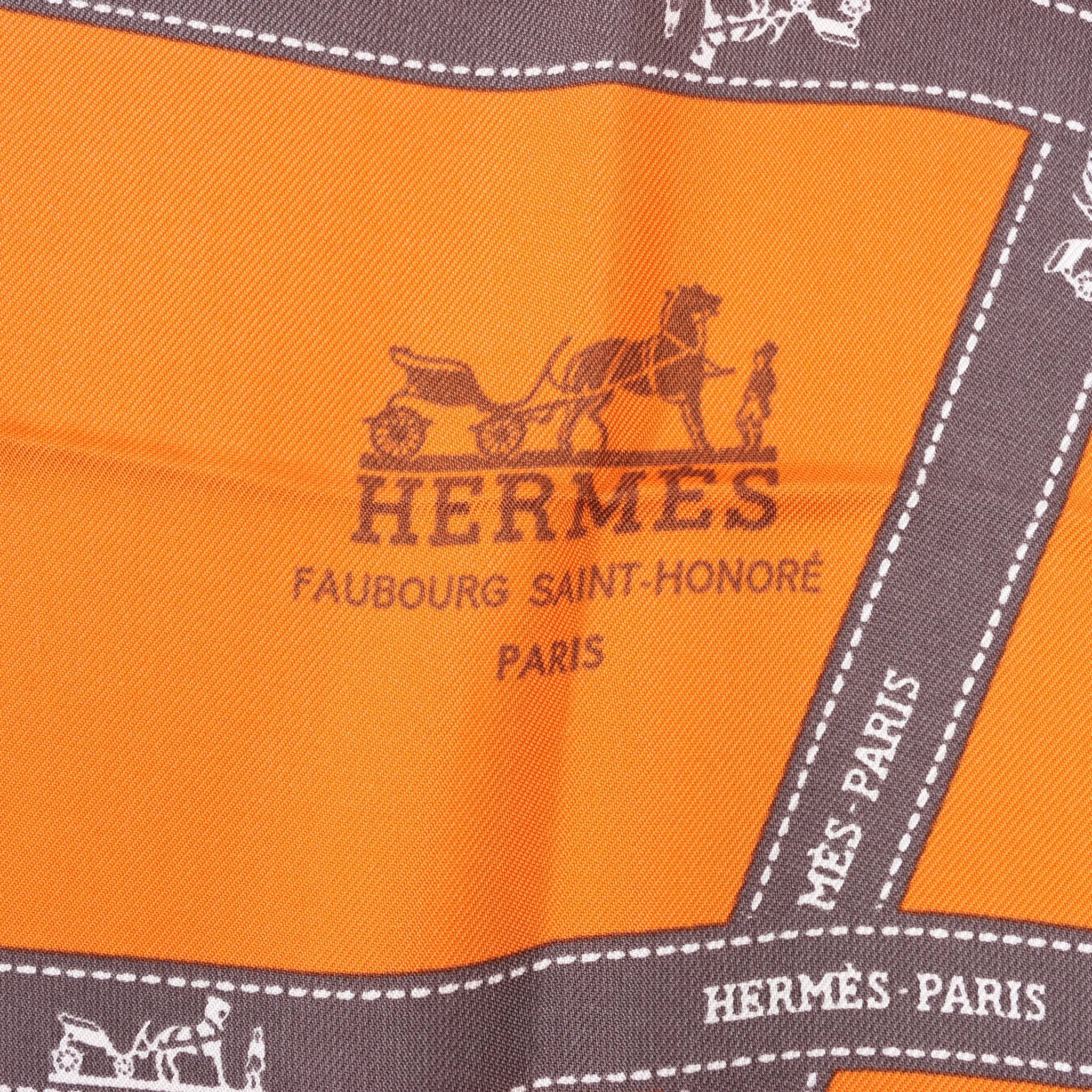 Hermès Carré 90 "Bolduc Ribbon" Pañuelo de seda en naranja