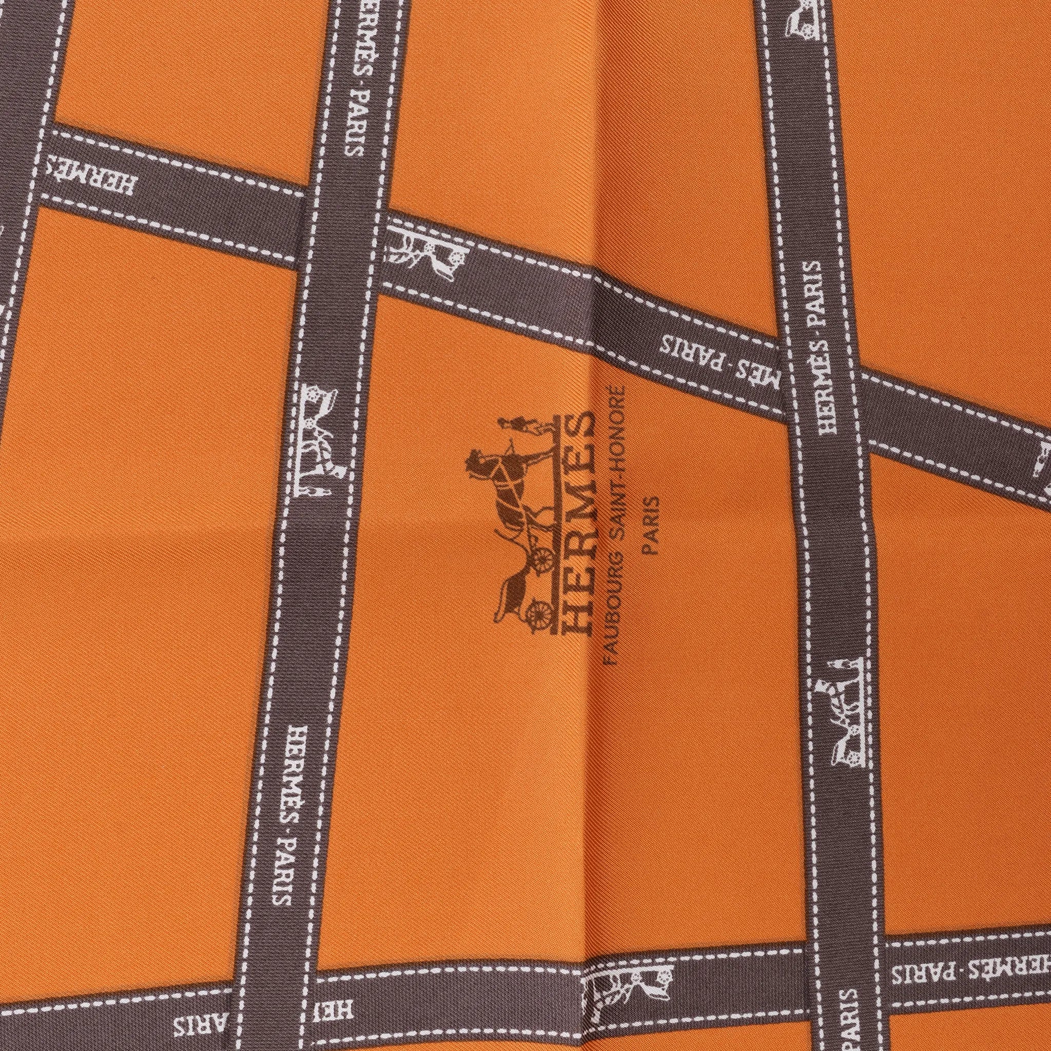 Hermès Carré 90 "Bolduc Ribbon" Silk handkerchief in Orange