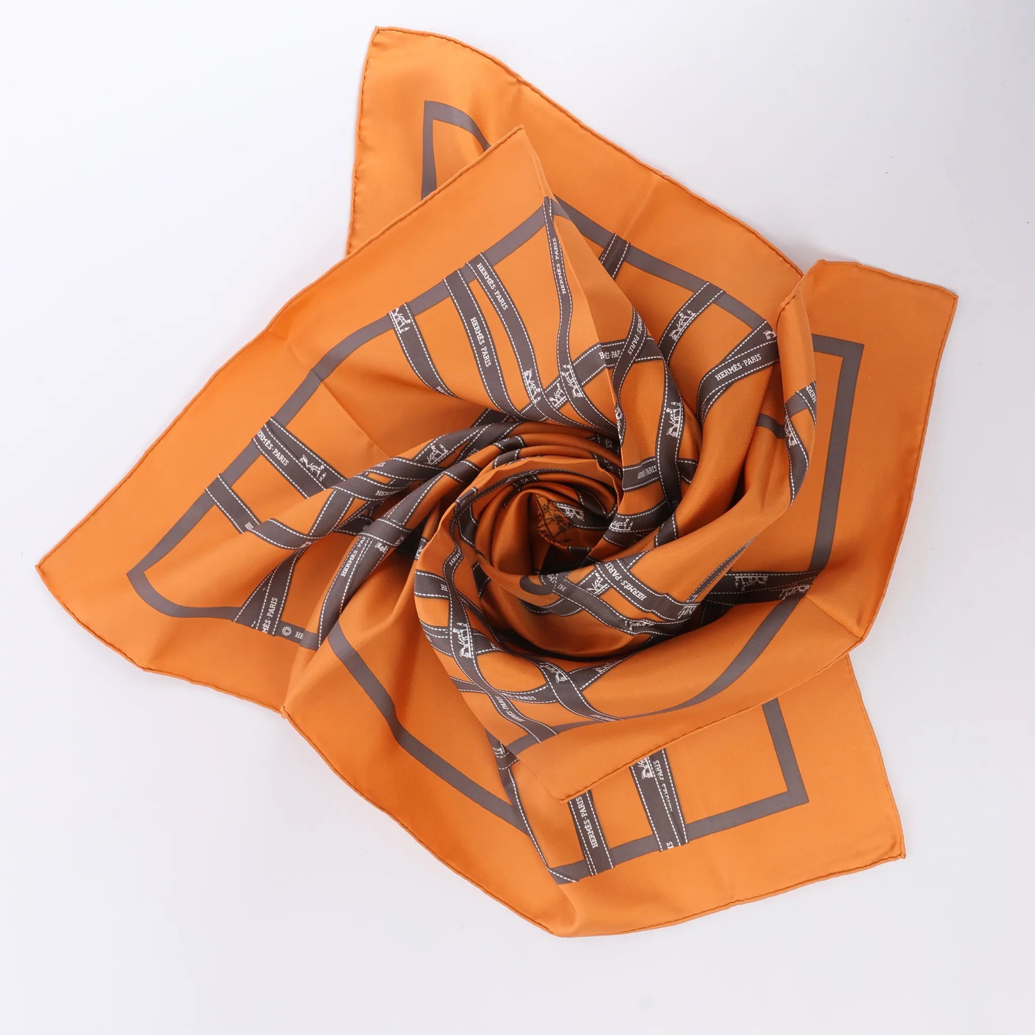 Hermès Carré 90 "Bolduc Ribbon" Silk handkerchief in Orange