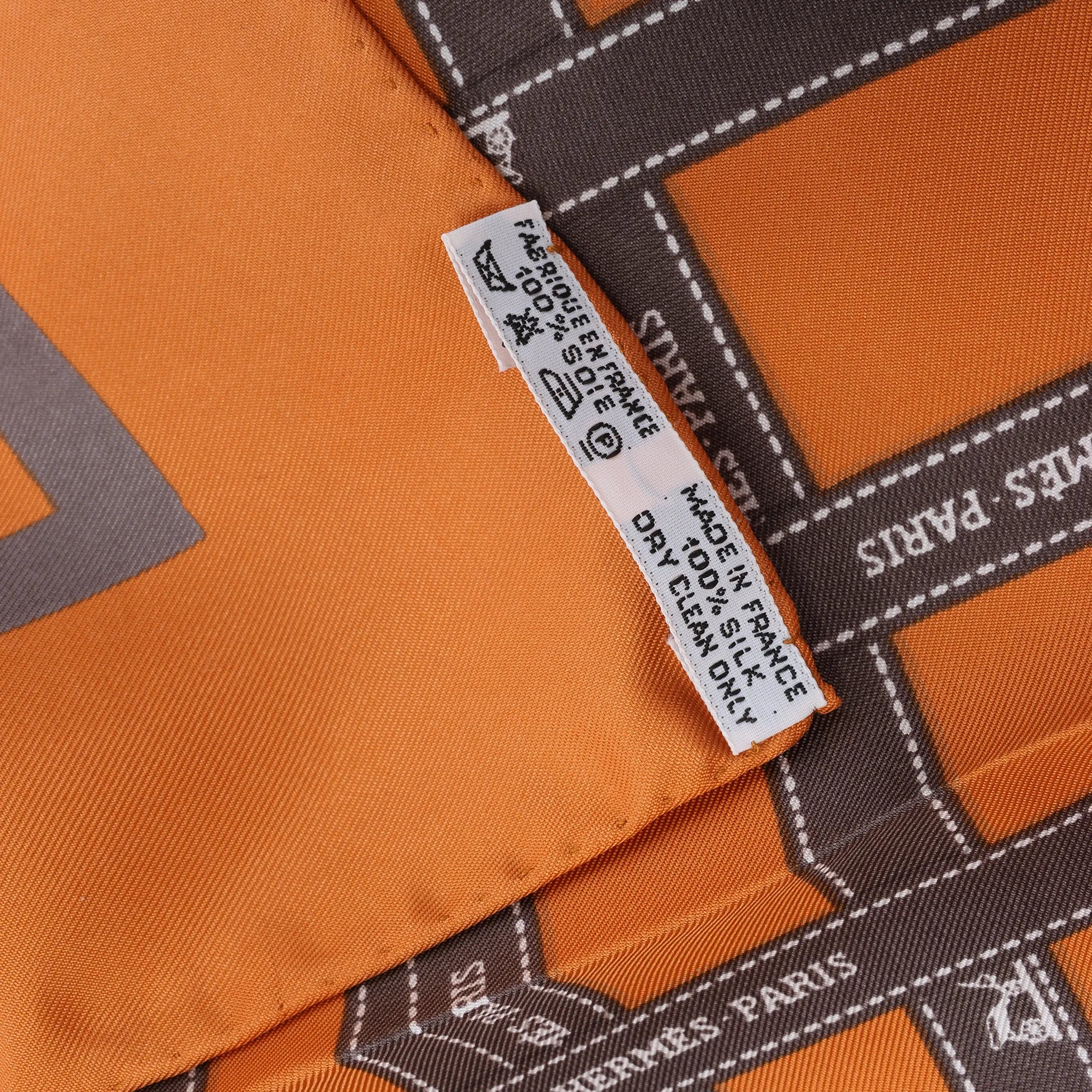 Hermès Carré 90 "Bolduc Ribbon" Silk handkerchief in Orange