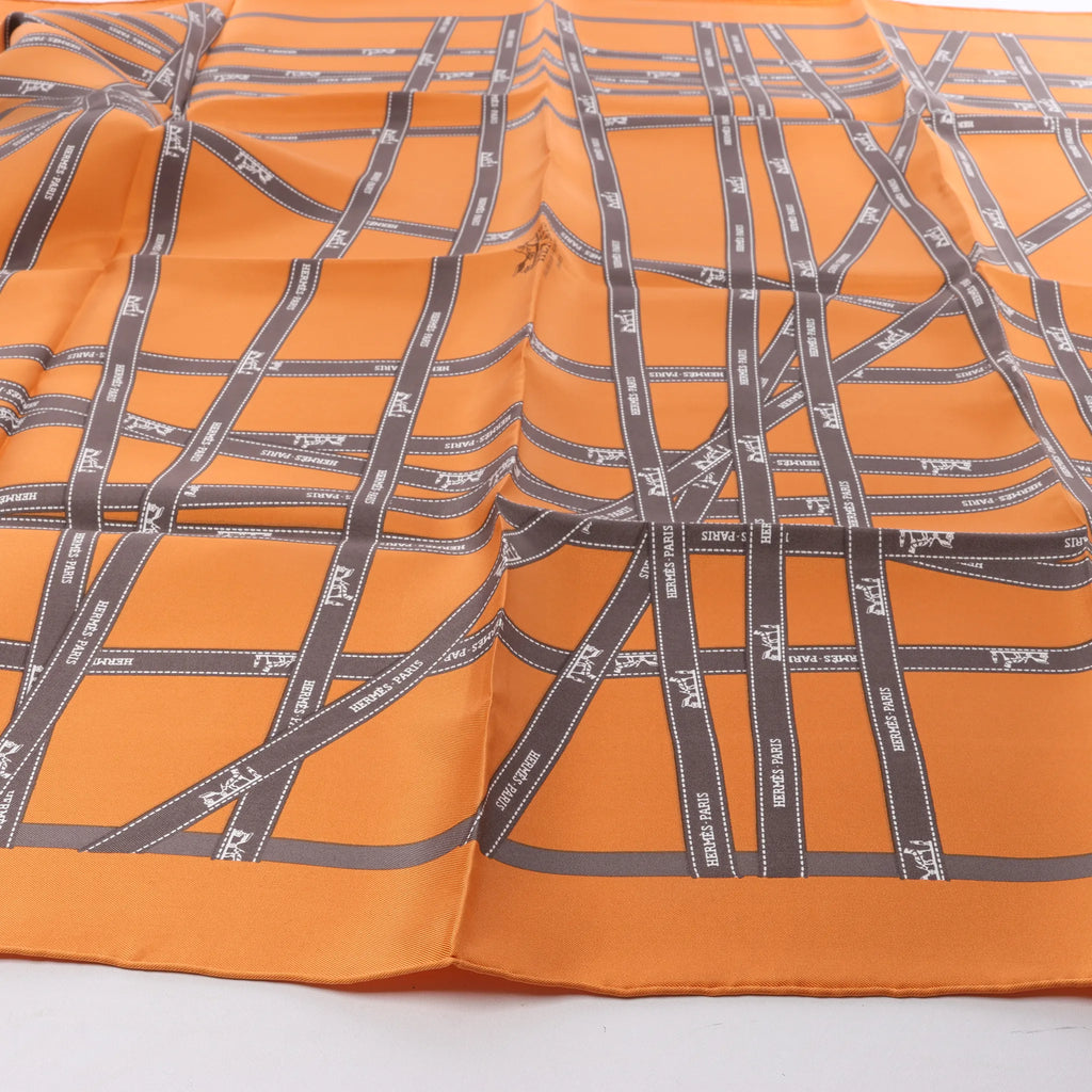 Hermès Carré 90 "Bolduc Ribbon" Silk handkerchief in Orange