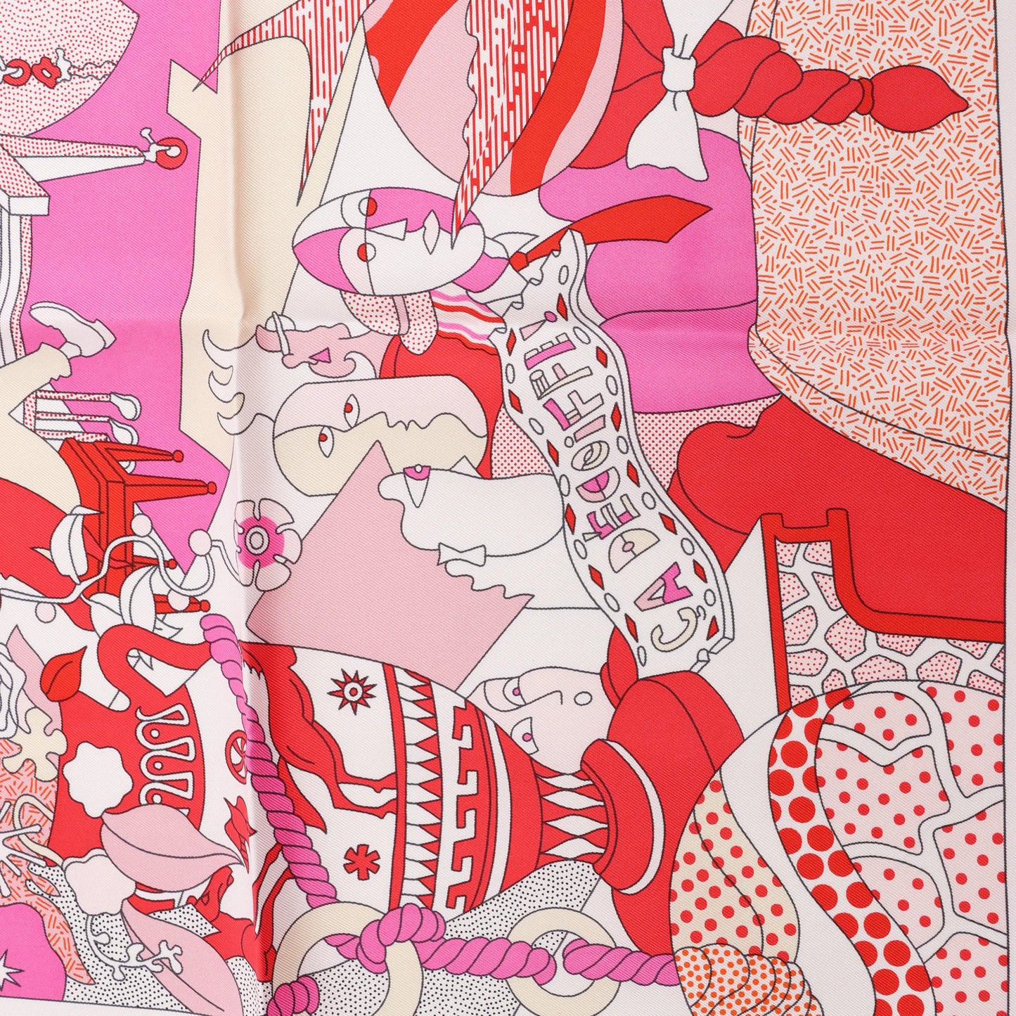 Hermès Carré 90 "CA DECOIFFE" Silk handkerchief in Pink