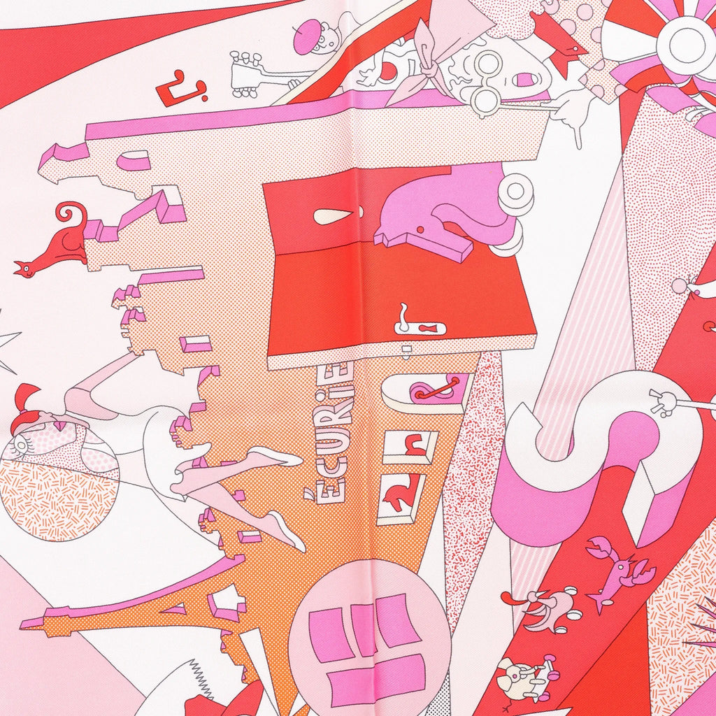 Hermès Carré 90 "CA DECOIFFE" Silk handkerchief in Pink