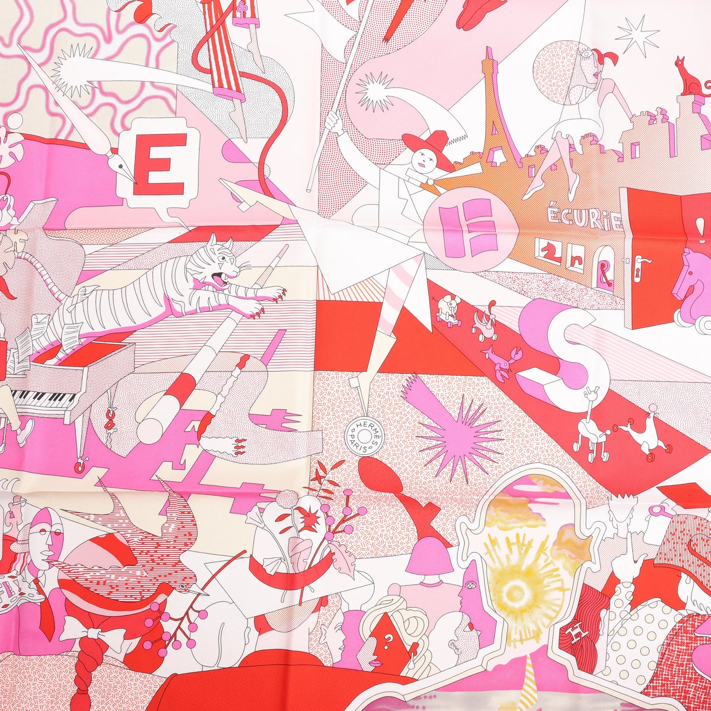 Hermès Carré 90 "CA DECOIFFE" Silk handkerchief in Pink