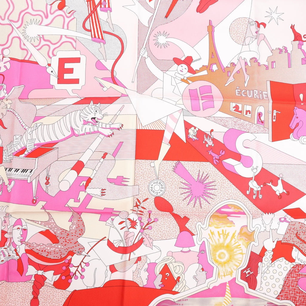Hermès Carré 90 "CA DECOIFFE" Silk handkerchief in Pink