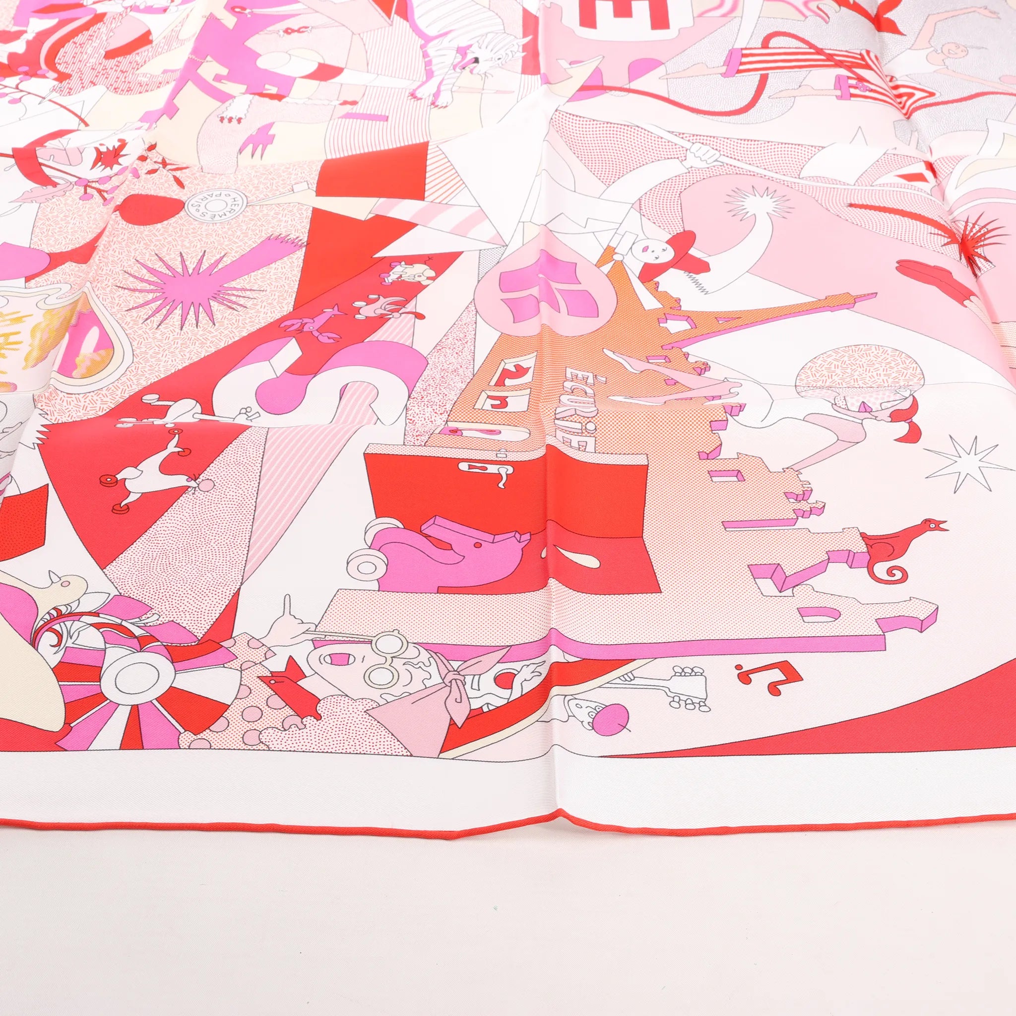 Hermès Carré 90 "CA DECOIFFE" Silk handkerchief in Pink