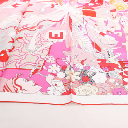 Hermès Carré 90 "CA DECOIFFE" Silk handkerchief in Pink