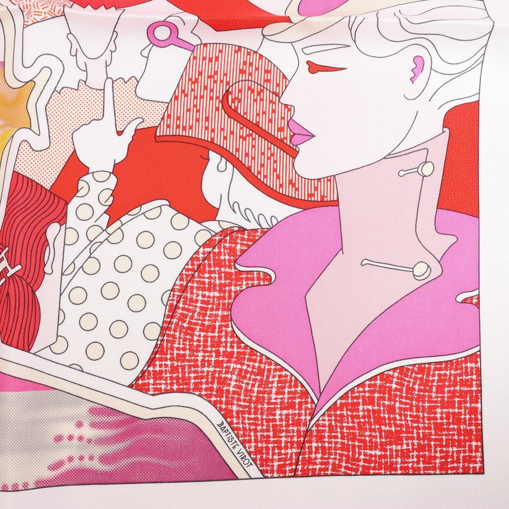Hermès Carré 90 "CA DECOIFFE" Silk handkerchief in Pink