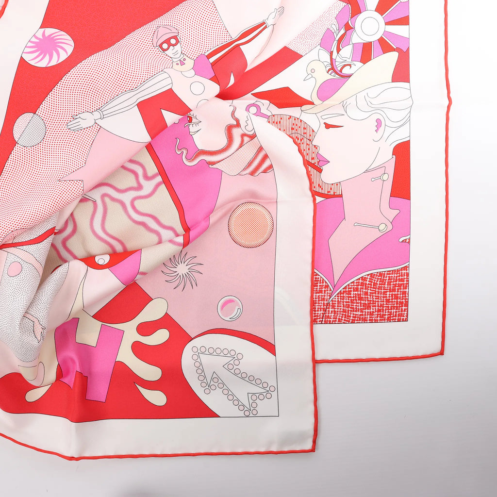 Hermès Carré 90 "CA DECOIFFE" Silk handkerchief in Pink