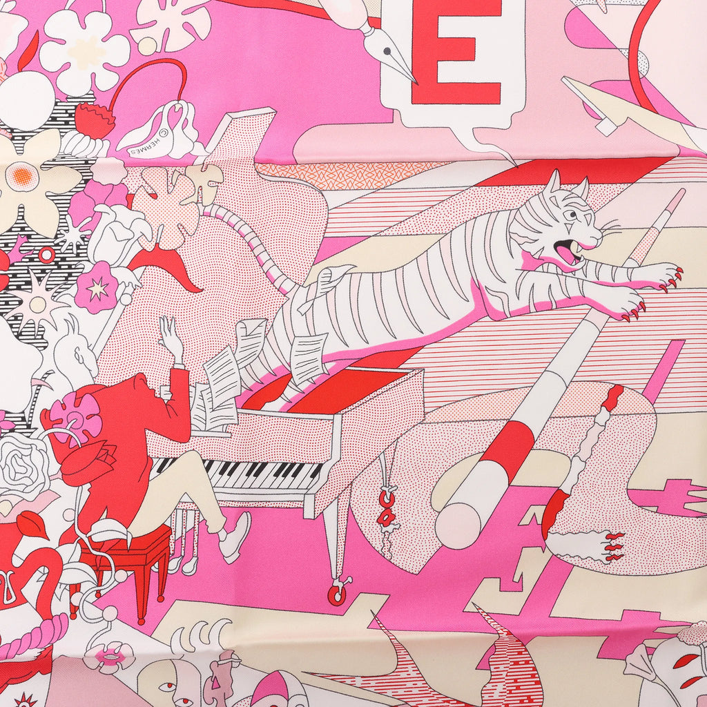 Hermès Carré 90 "CA DECOIFFE" Silk handkerchief in Pink