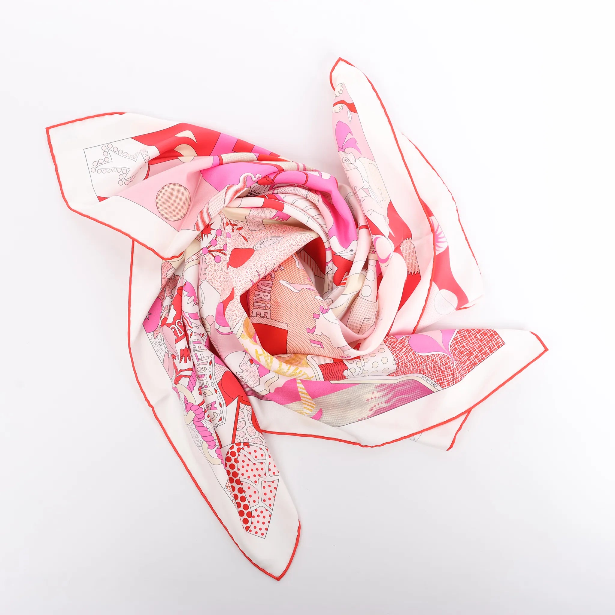 Hermès Carré 90 "CA DECOIFFE" Silk handkerchief in Pink