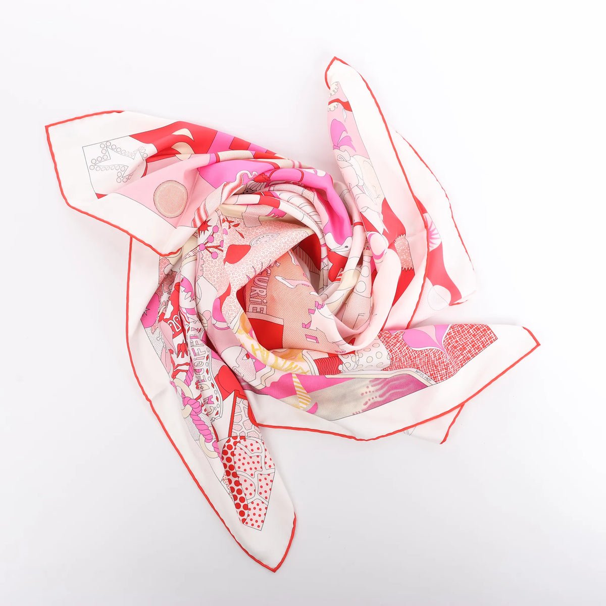 Hermès Carré 90 "CA DECOIFFE" Silk handkerchief in Pink