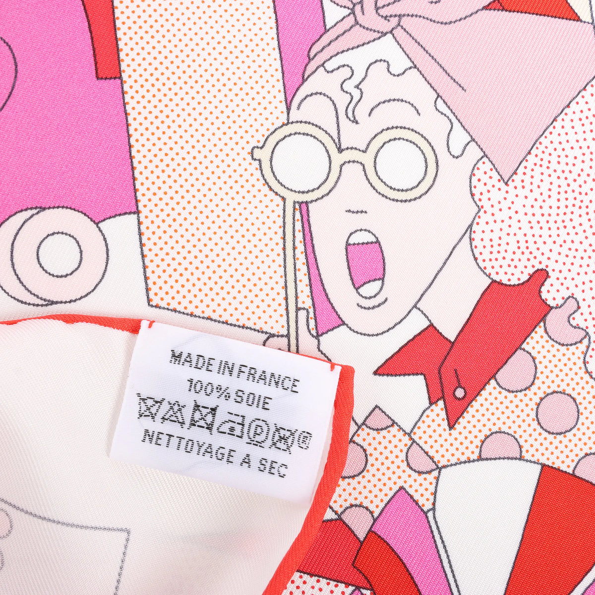 Hermès Carré 90 "CA DECOIFFE" Silk handkerchief in Pink