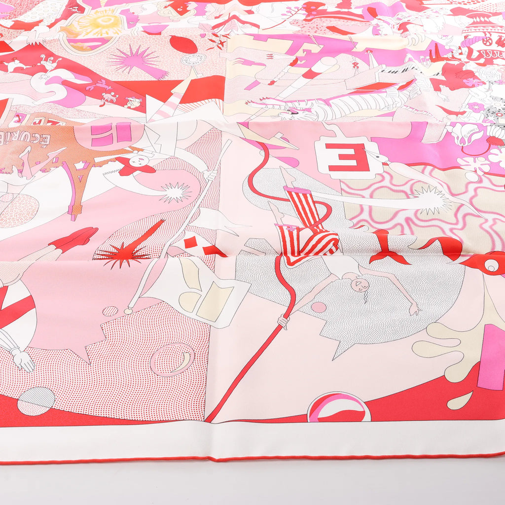 Hermès Carré 90 "CA DECOIFFE" Silk handkerchief in Pink