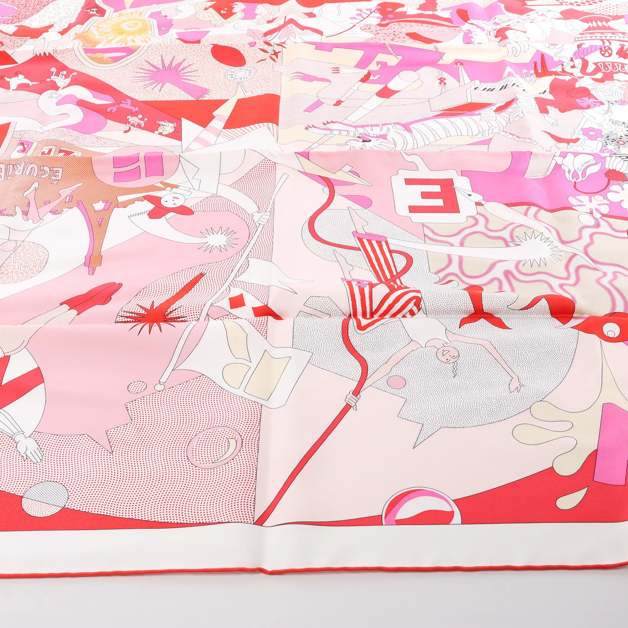 Hermès Carré 90 "CA DECOIFFE" Silk handkerchief in Pink