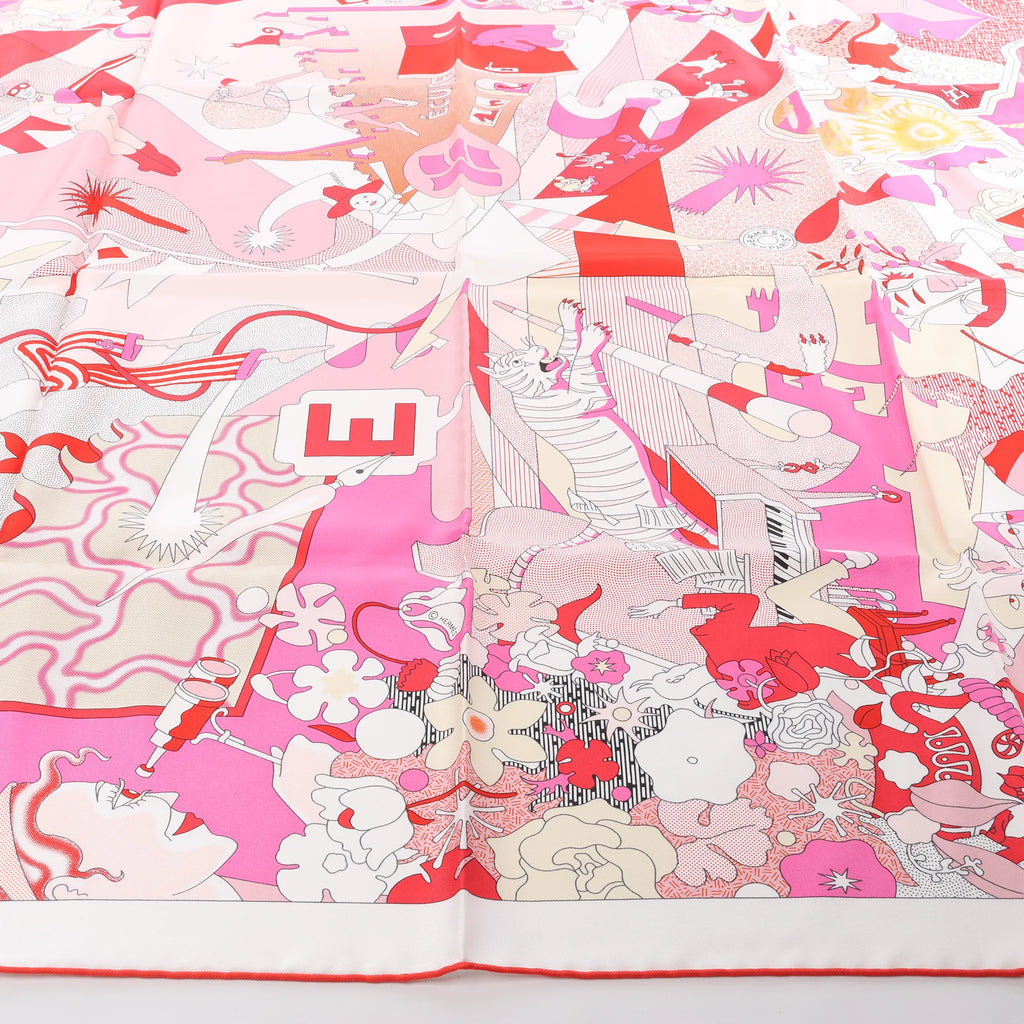 Hermès Carré 90 "CA DECOIFFE" Silk handkerchief in Pink