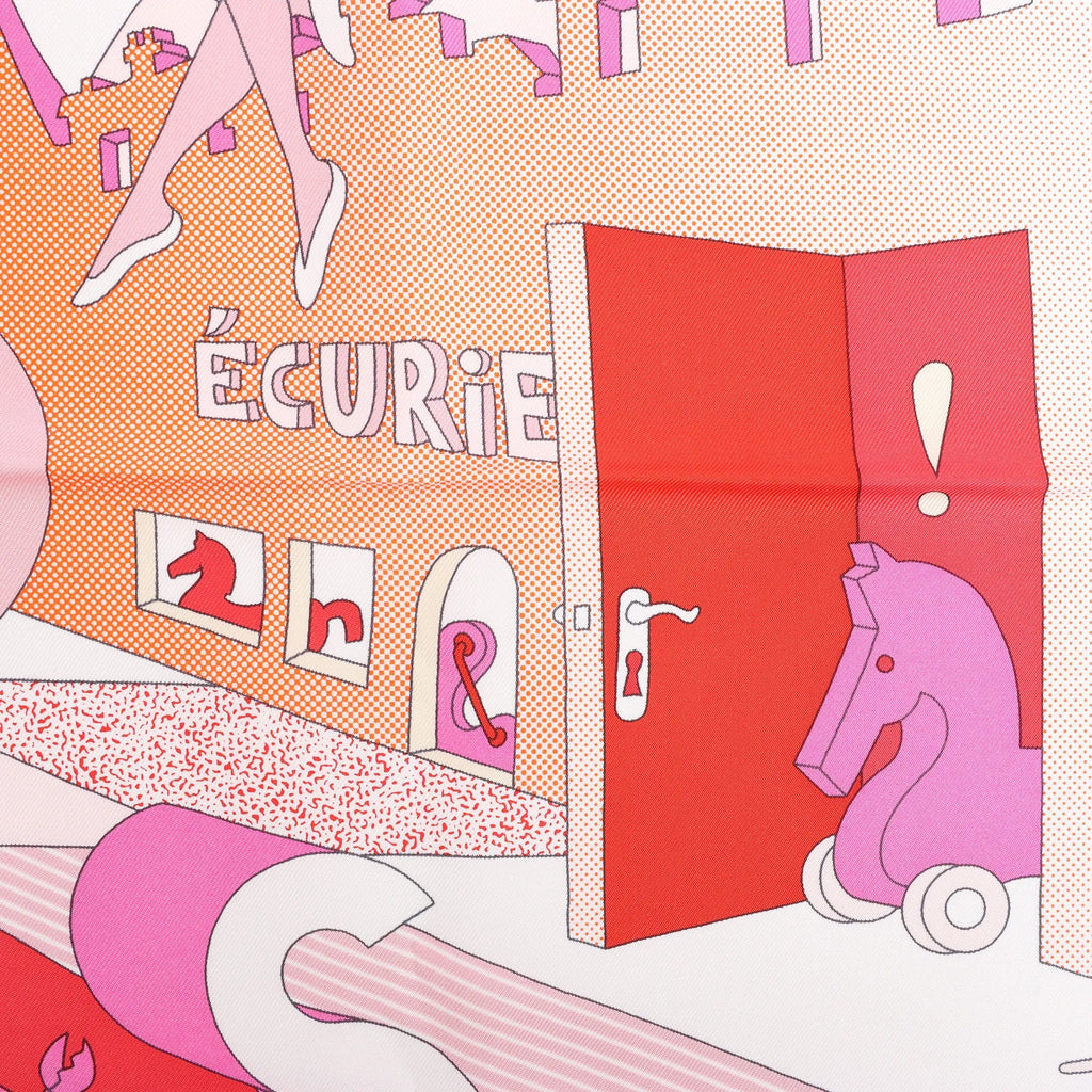 Hermès Carré 90 "CA DECOIFFE" Silk handkerchief in Pink