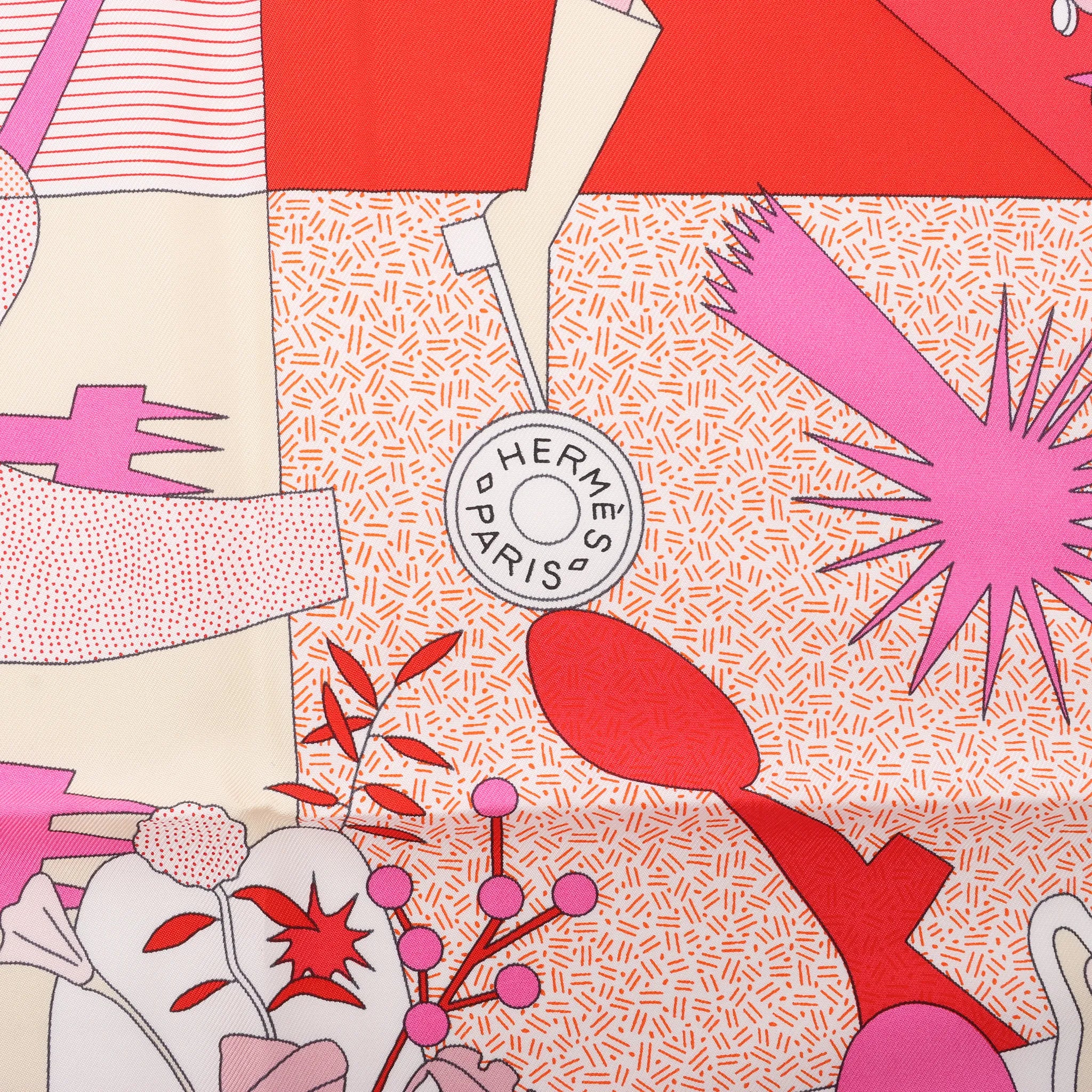 Hermès Carré 90 "CA DECOIFFE" Silk handkerchief in Pink