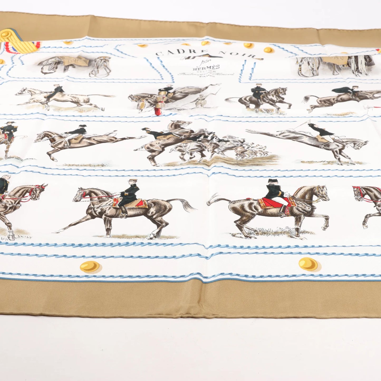 Hermès Carré 90 "CADRE NOIR" Silk handkerchief in Beige