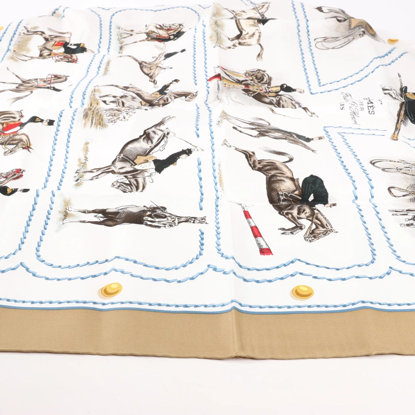 Hermès Carré 90 "CADRE NOIR" Silk handkerchief in Beige