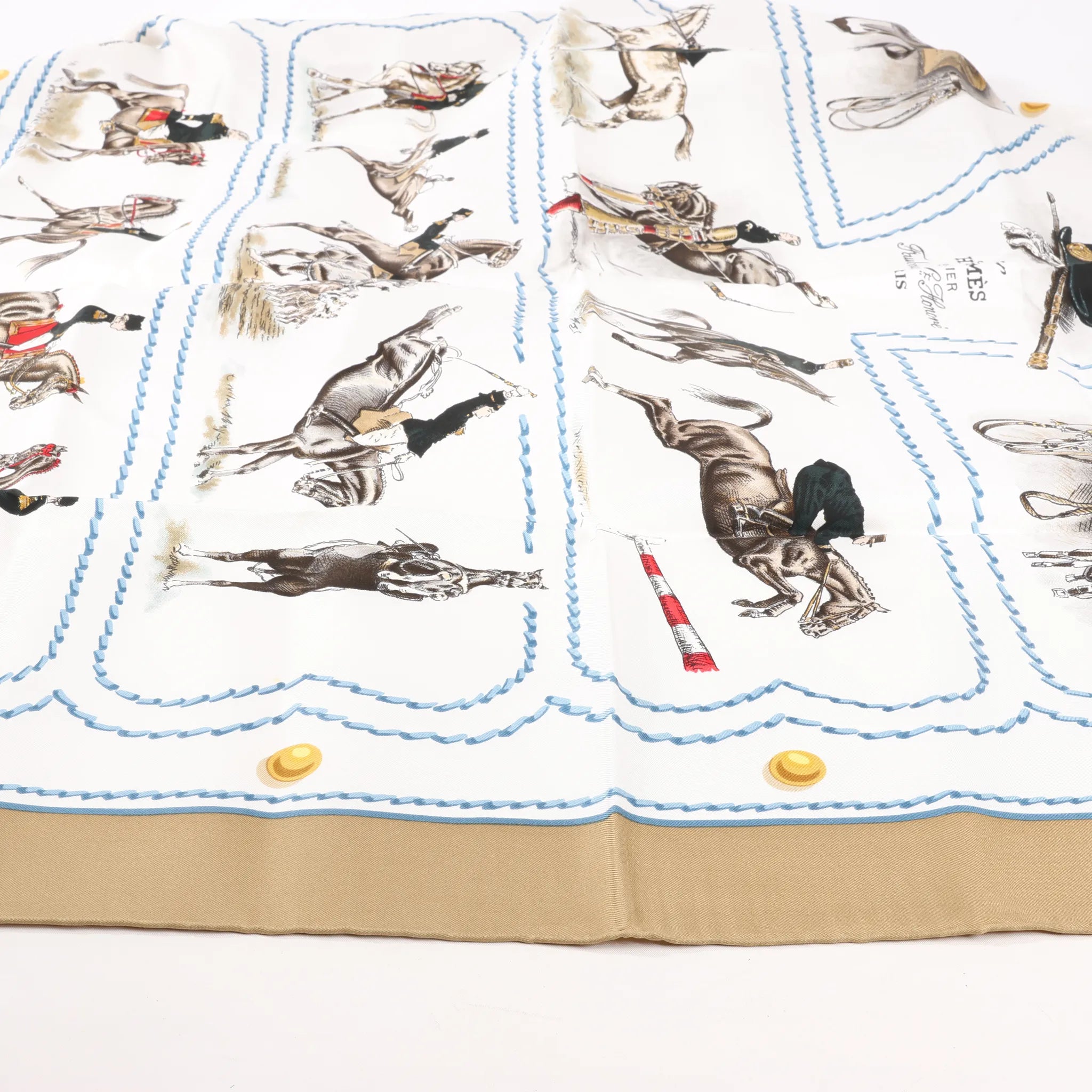 Hermès Carré 90 "CADRE NOIR" Silk handkerchief in Beige