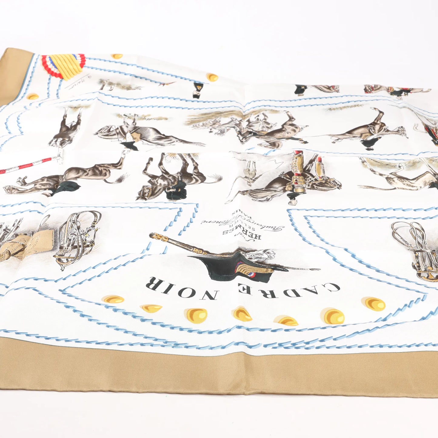 Hermès Carré 90 "CADRE NOIR" Silk handkerchief in Beige