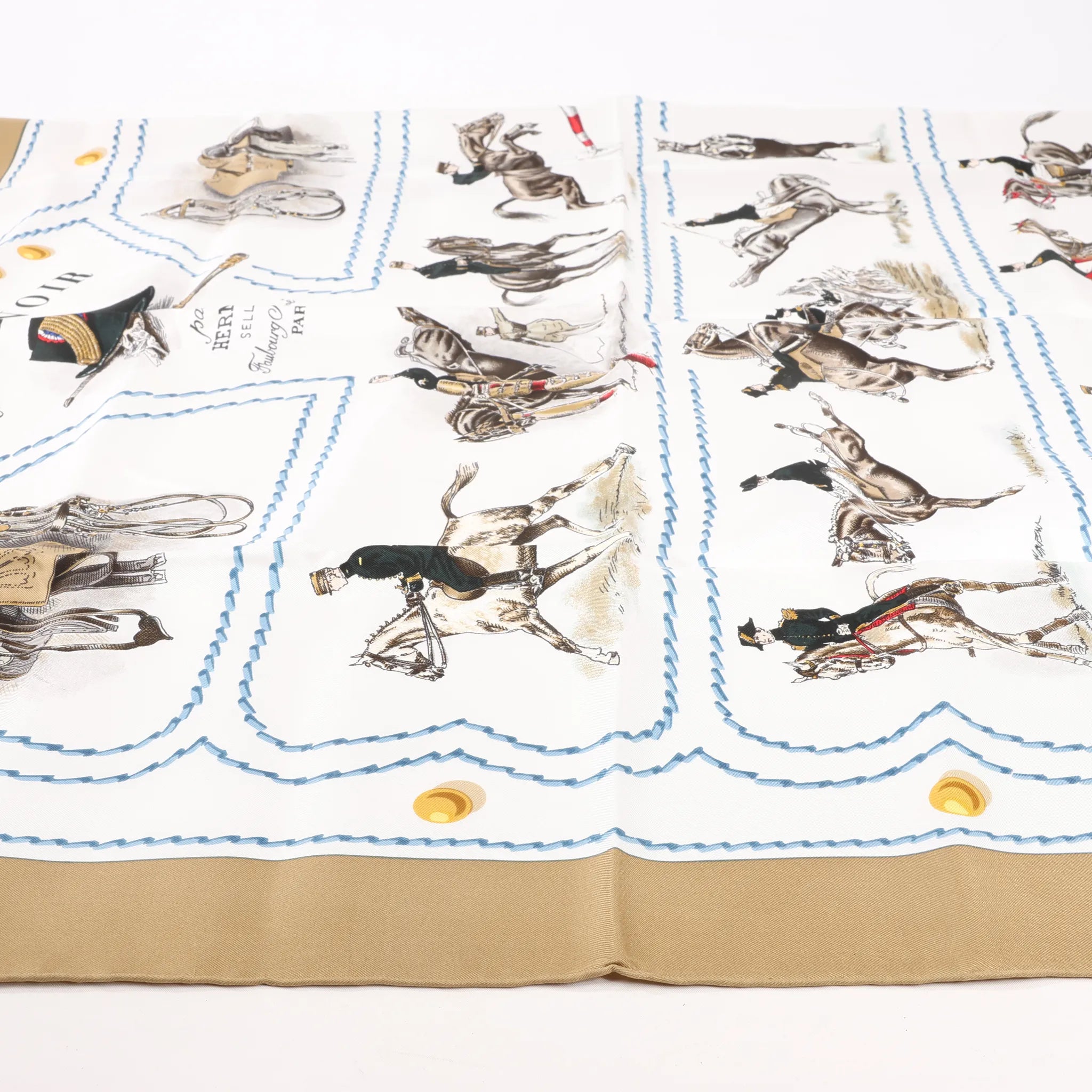 Hermès Carré 90 "CADRE NOIR" Silk handkerchief in Beige