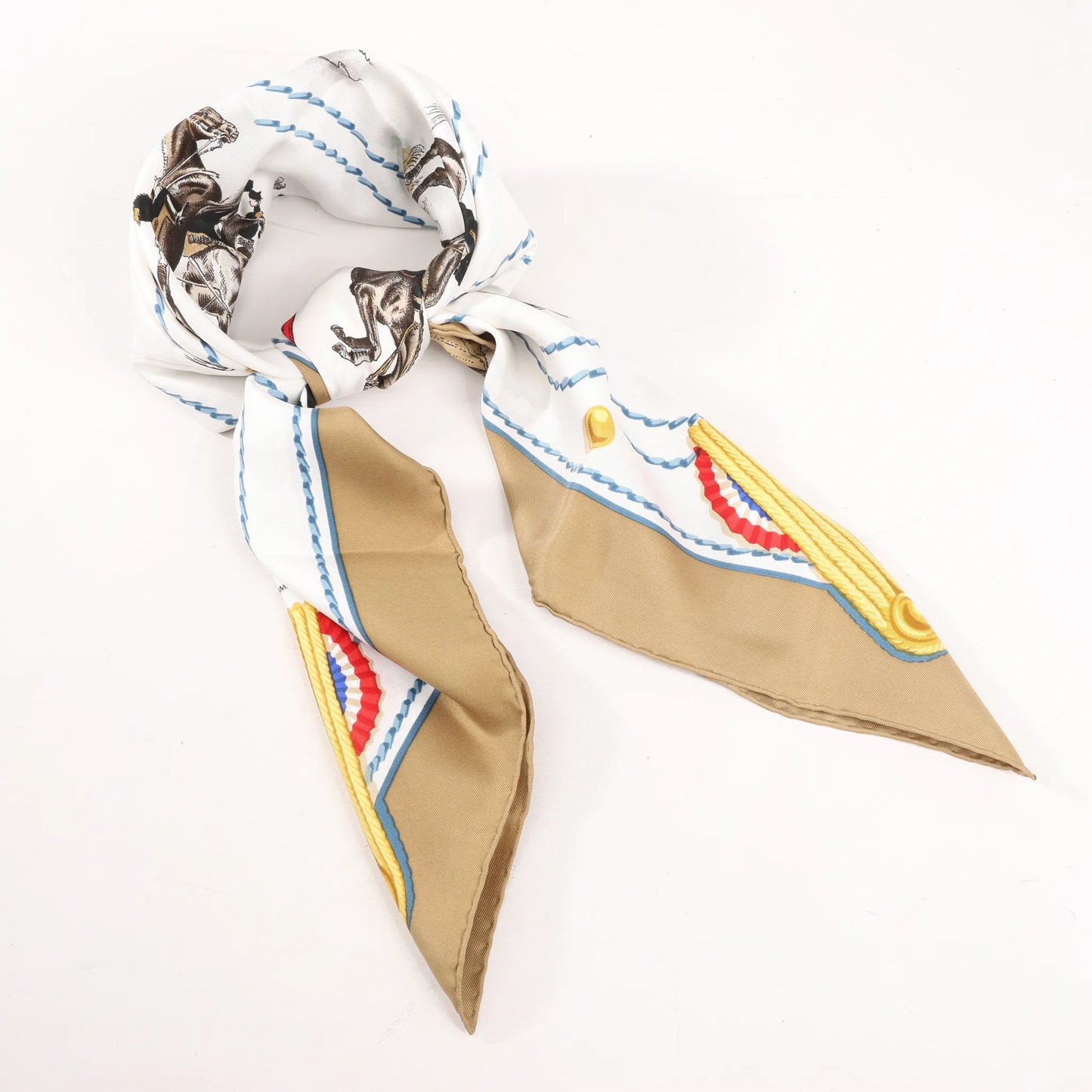 Hermès Carré 90 "CADRE NOIR" Silk handkerchief in Beige