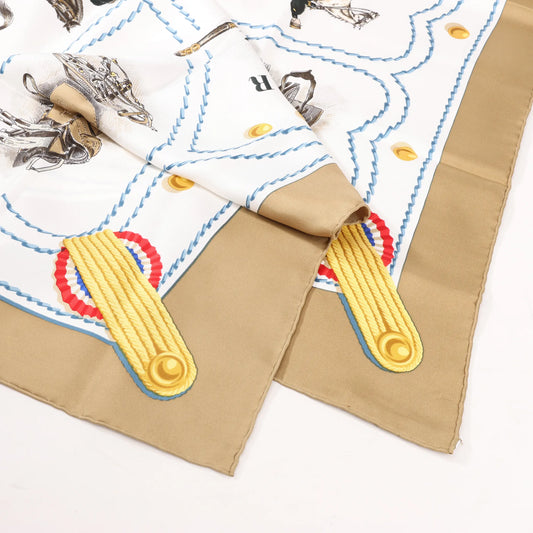 Hermès Carré 90 "CADRE NOIR" Silk handkerchief in Beige