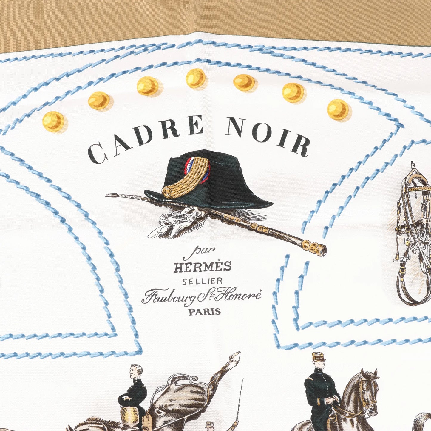 Hermès Carré 90 "CADRE NOIR" Silk handkerchief in Beige