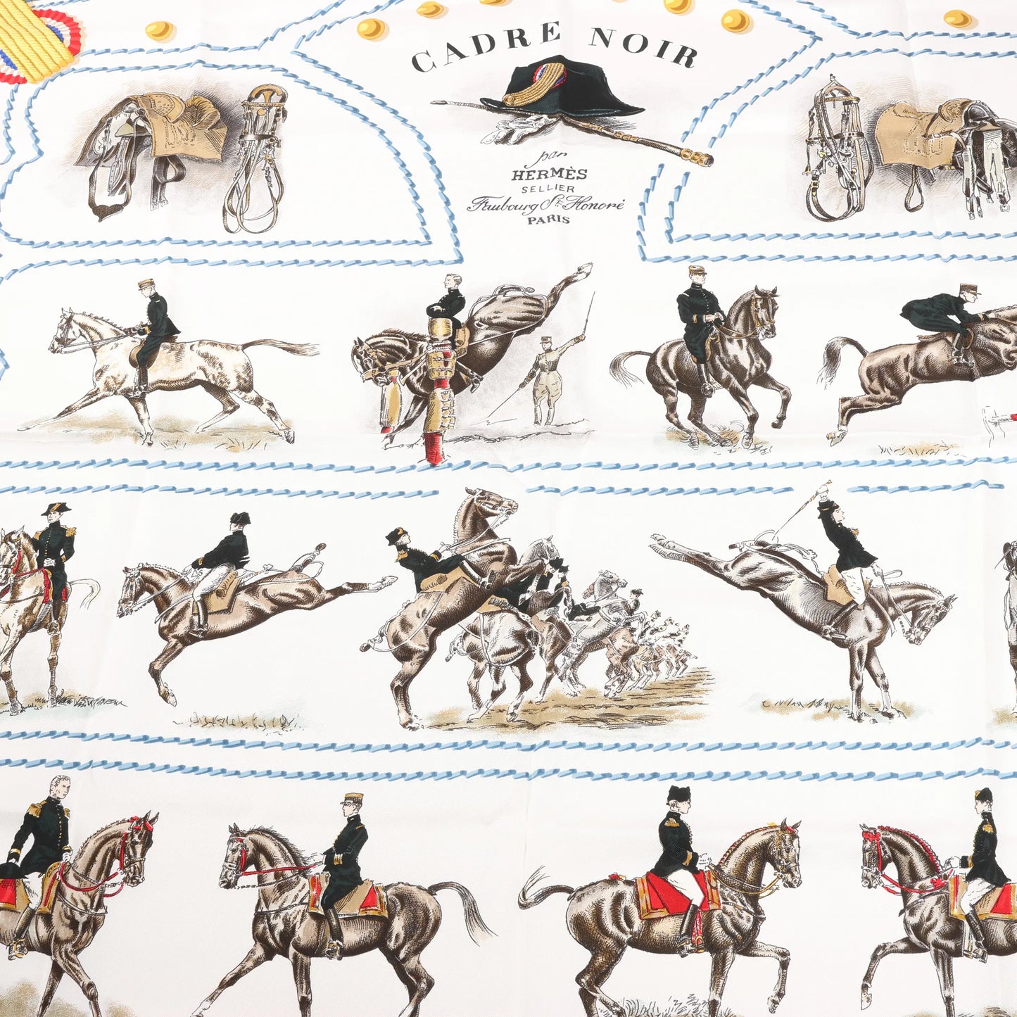 Hermès Carré 90 "CADRE NOIR" Silk handkerchief in Beige