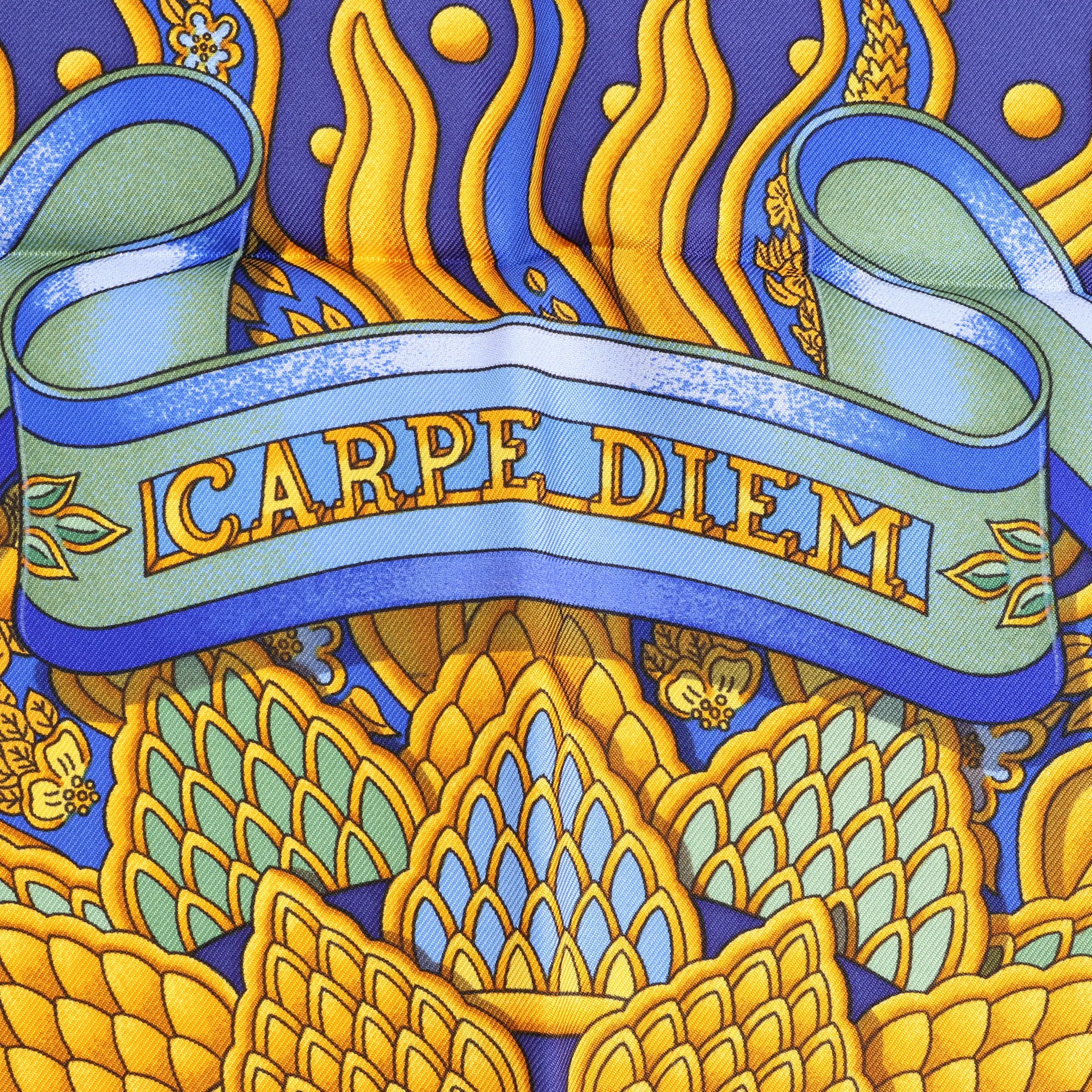 Hermès Carré 90 "CARPE DIEM" Silk handkerchief in Blue