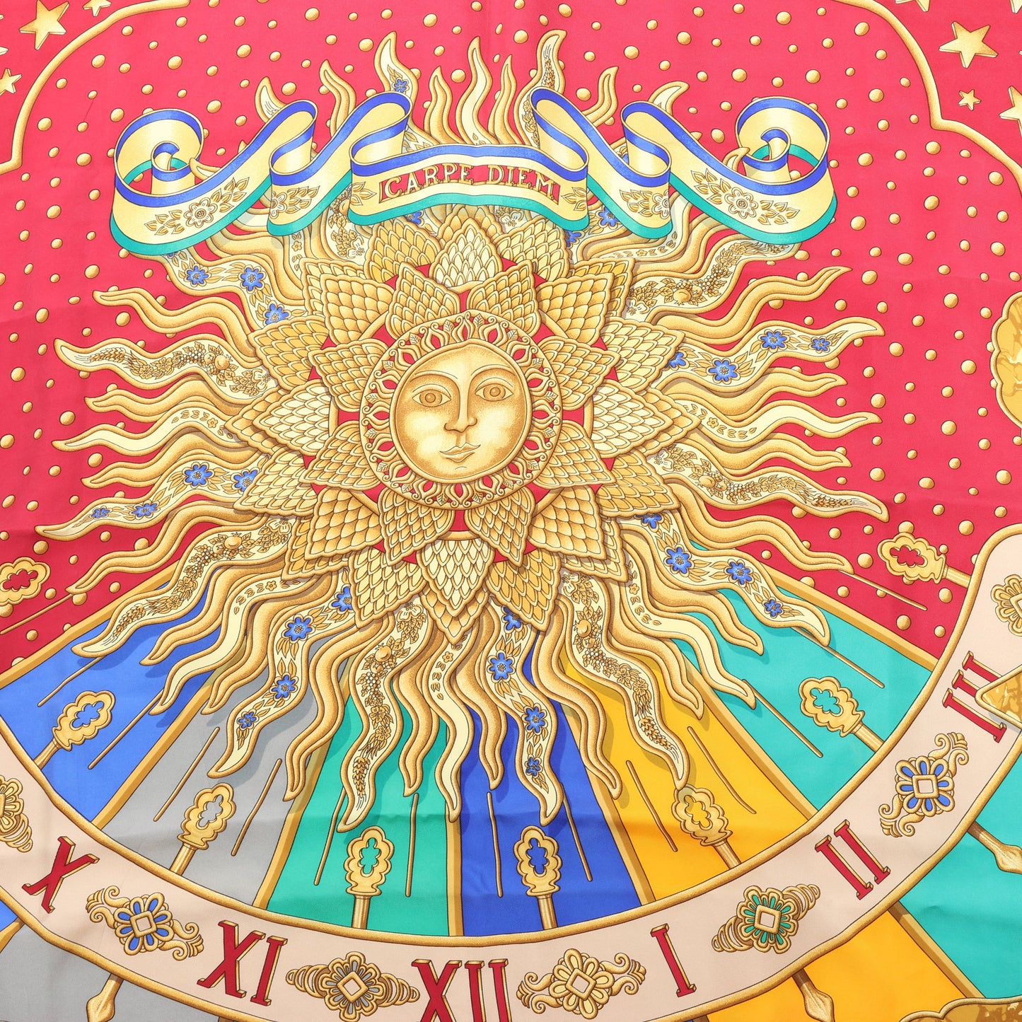 Hermès Carré 90 "CARPE DIEM" 100% Silk Scarf in Red