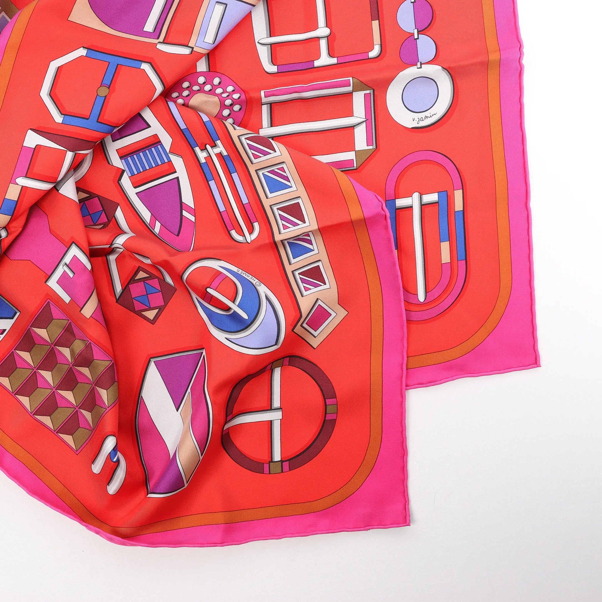 Hermès Carré 90 "CARRE EN BOUCLES" Silk handkerchief in Red