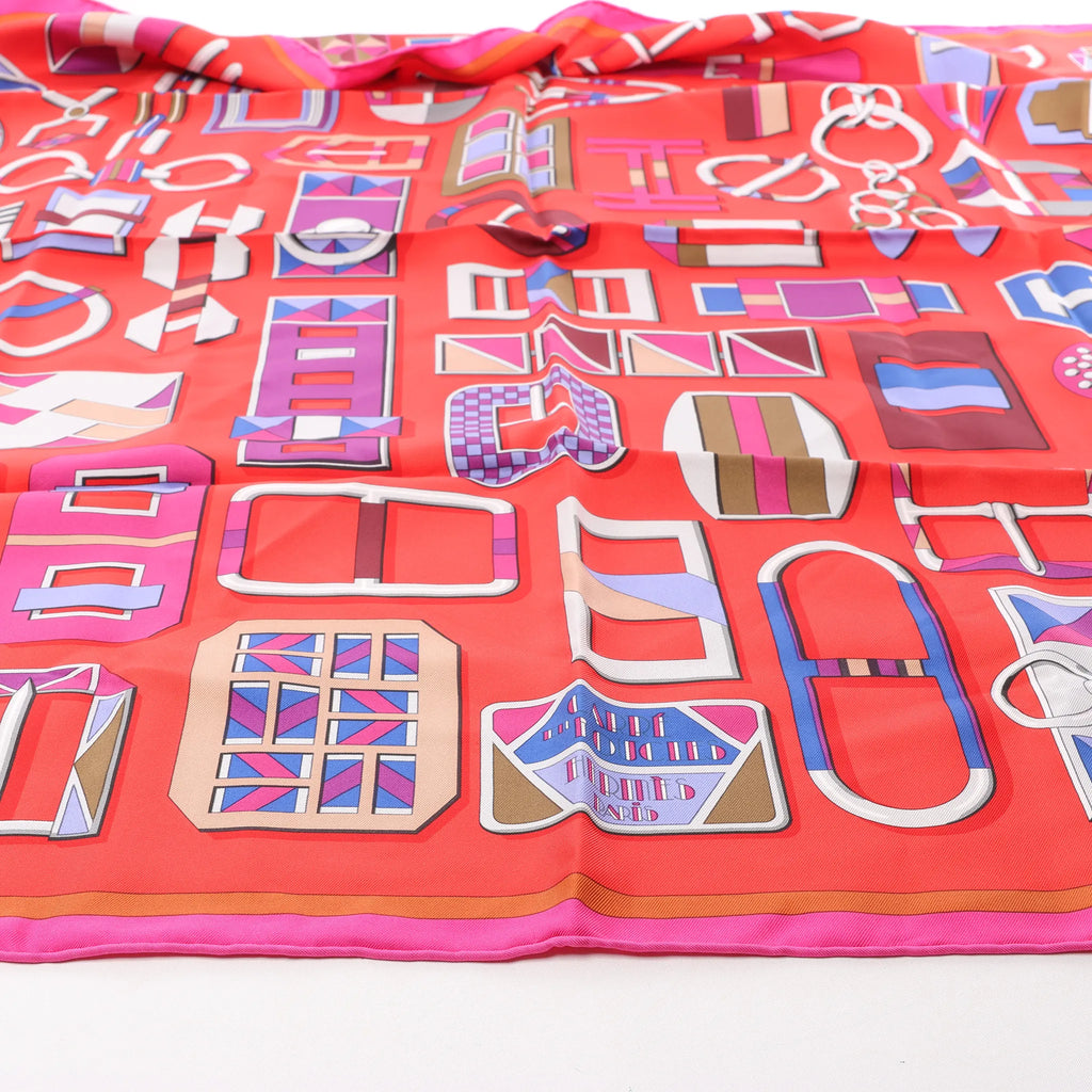 Hermès Carré 90 "CARRE EN BOUCLES" Silk handkerchief in Red