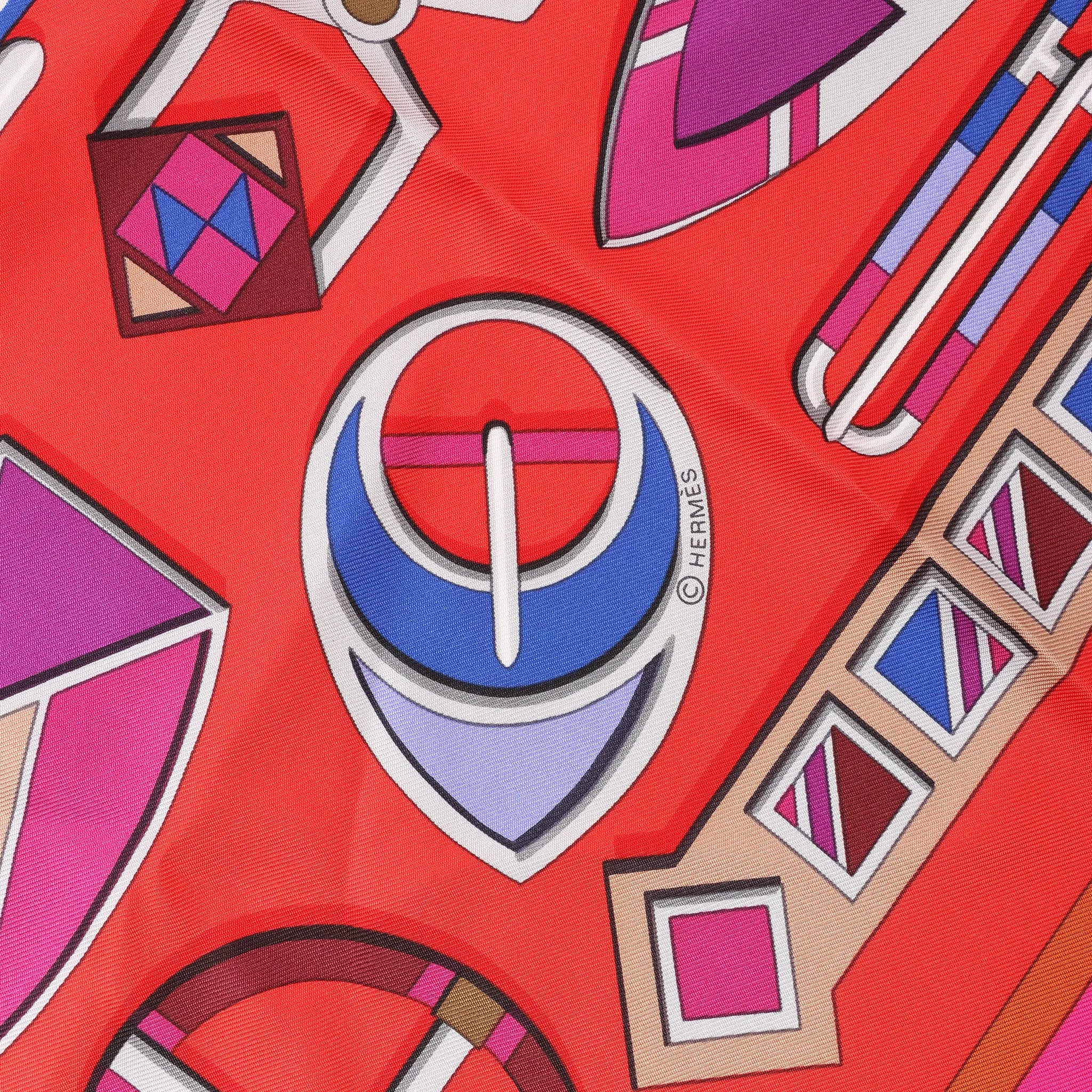 Hermès Carré 90 "CARRE EN BOUCLES" Silk handkerchief in Red