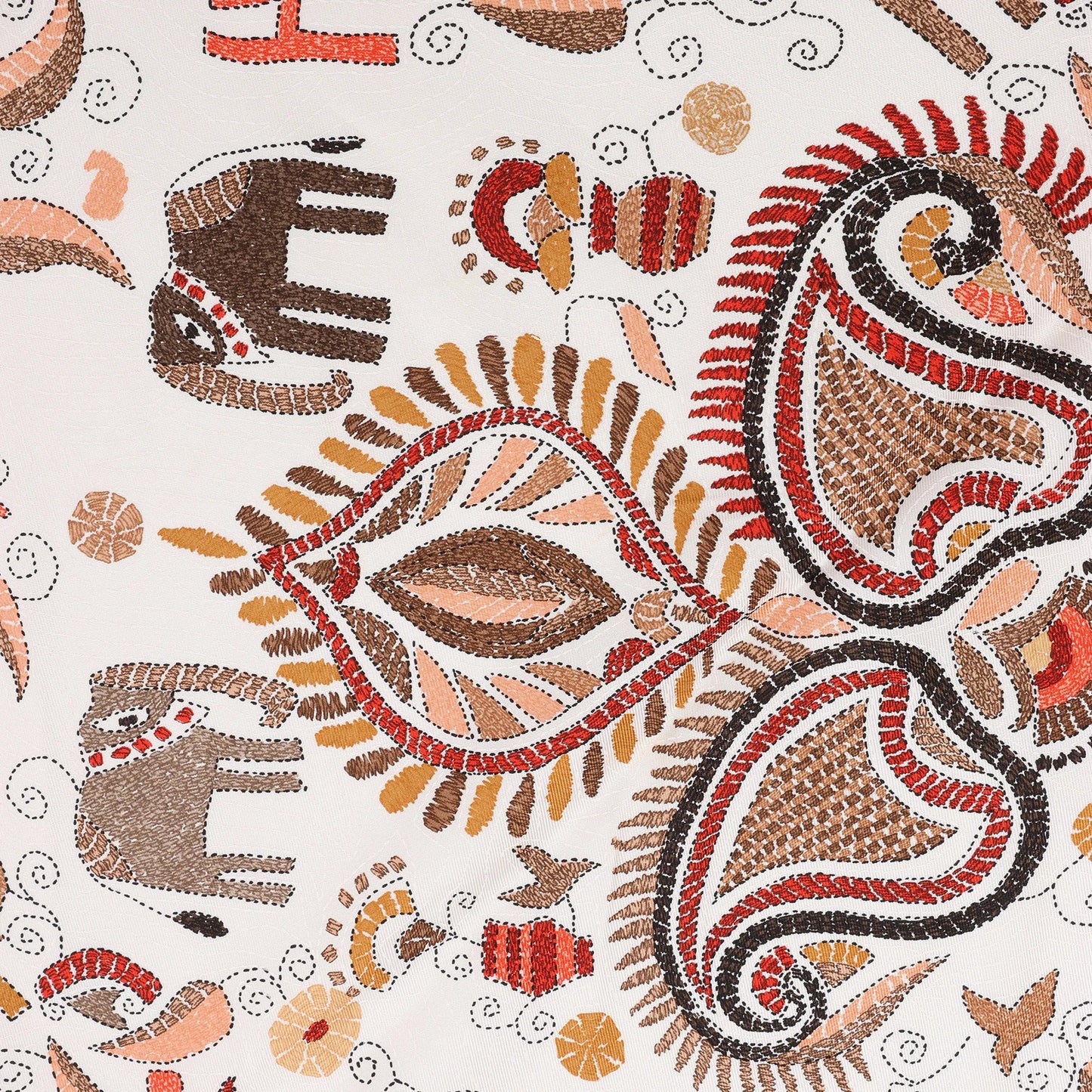 Hermès Carré 90 "CARRE KANTHA" Silk handkerchief in Ecru