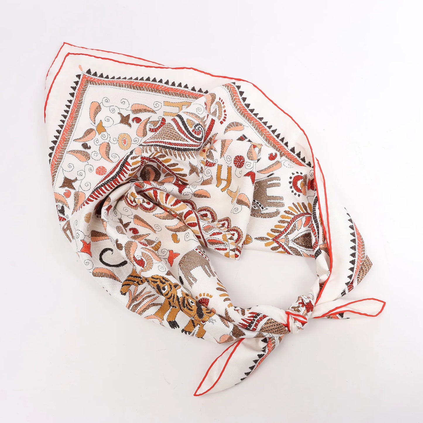 Hermès Carré 90 "CARRE KANTHA" Silk handkerchief in Ecru