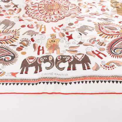 Hermès Carré 90 "CARRE KANTHA" Silk handkerchief in Ecru