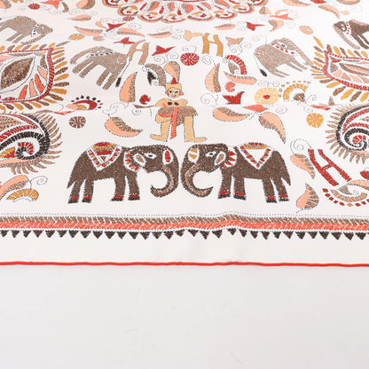 Hermès Carré 90 "CARRE KANTHA" Silk handkerchief in Ecru
